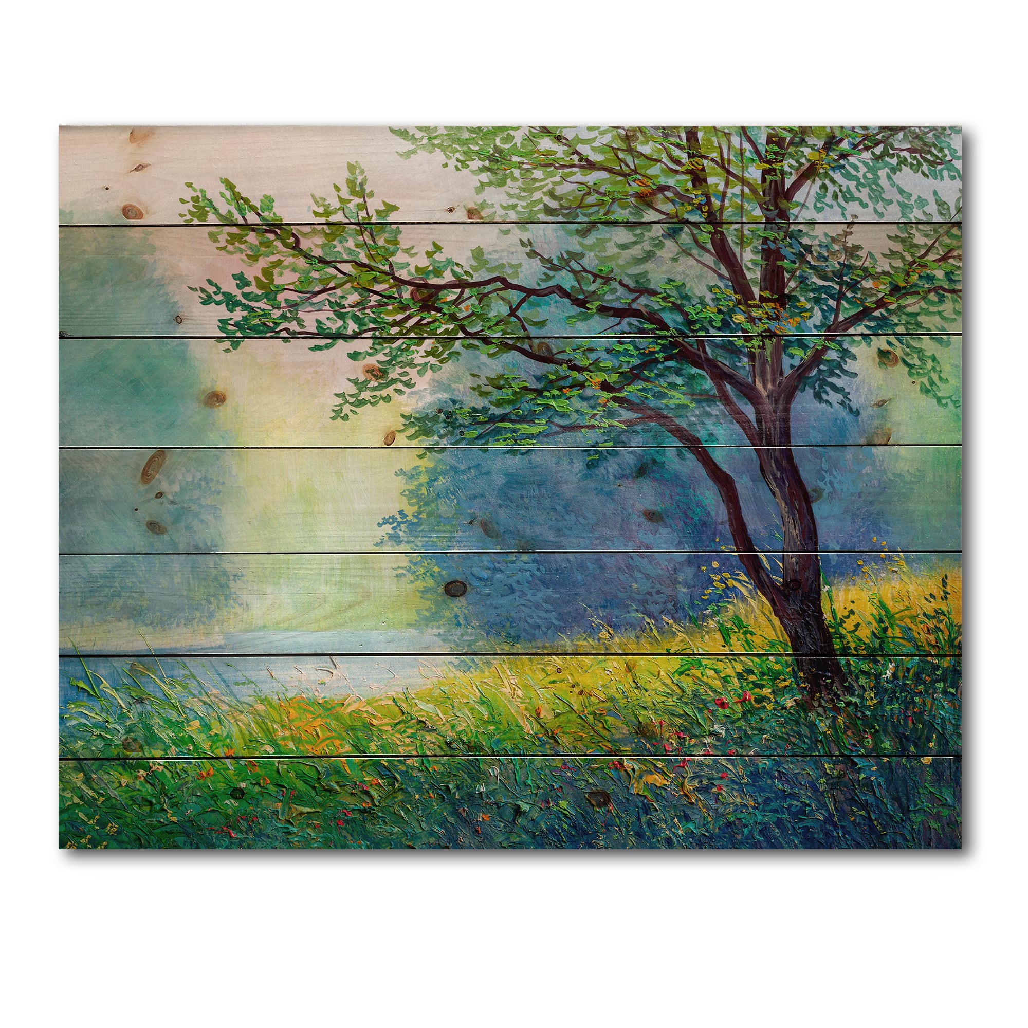 Designart - Summer Forest With River and Waterfall