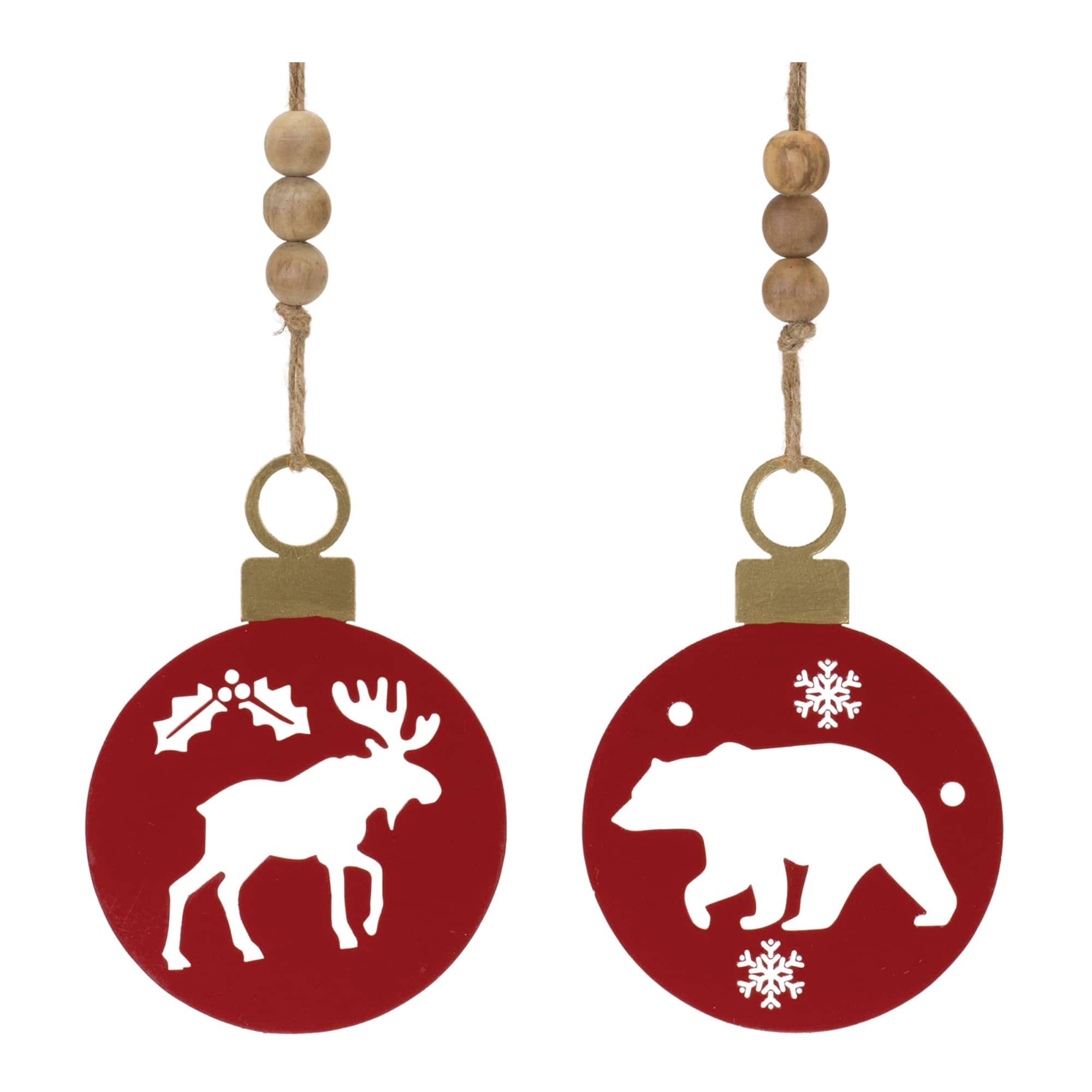 Metal Cut Out Bear &#x26; Moose Ornament Set