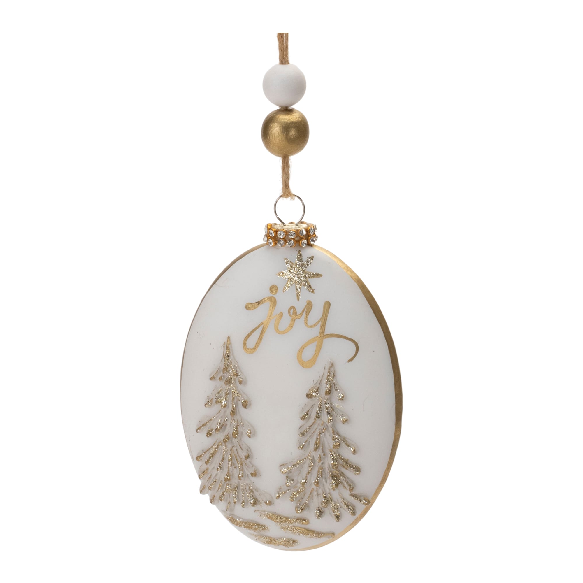Hope &#x26; Joy Glittered Glass with Wood Beads Ornament Set