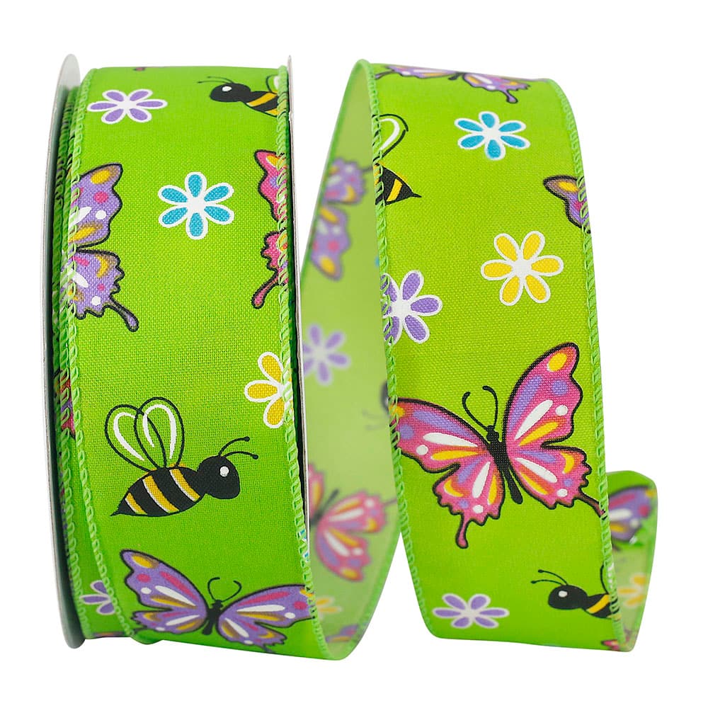 Reliant 1.5" x 20yd. Wired Butterfly And Bees Bright Ribbon