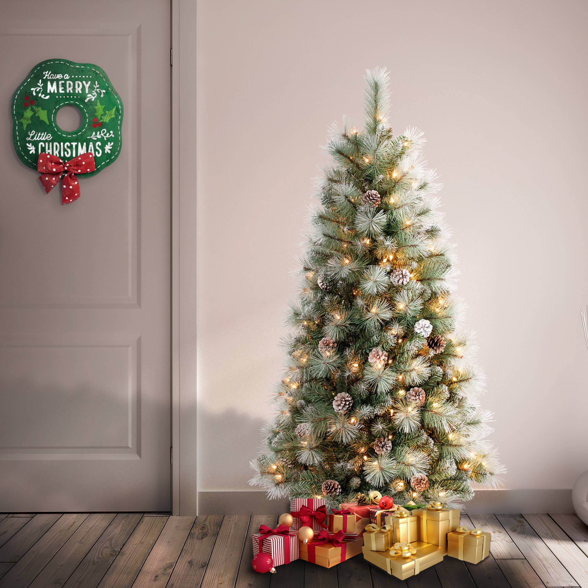 4.5ft. Pre-Lit Perry Hard Needle Artificial Christmas Tree, Clear Lights