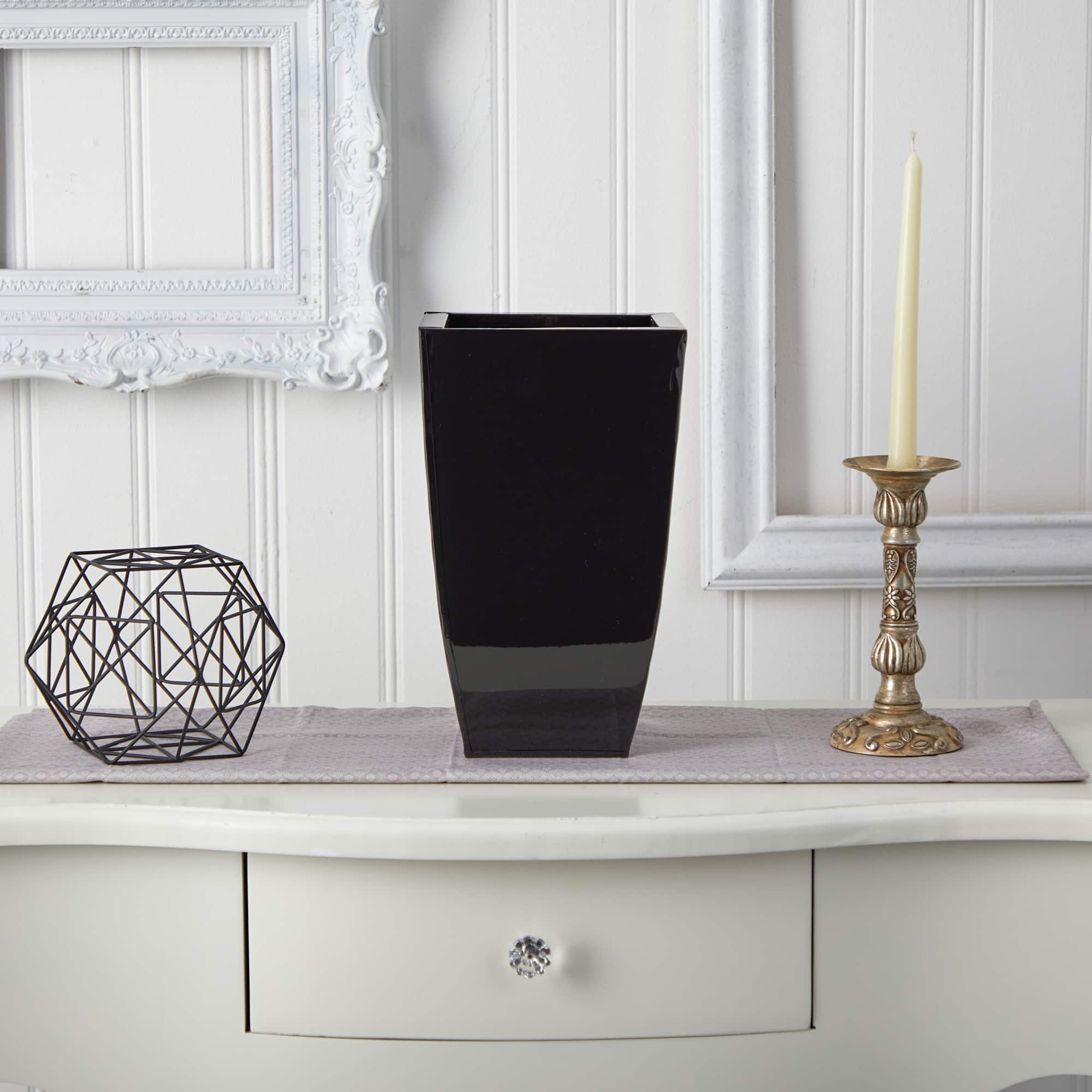 13&#x22; Black Tapered Square Metal Planter