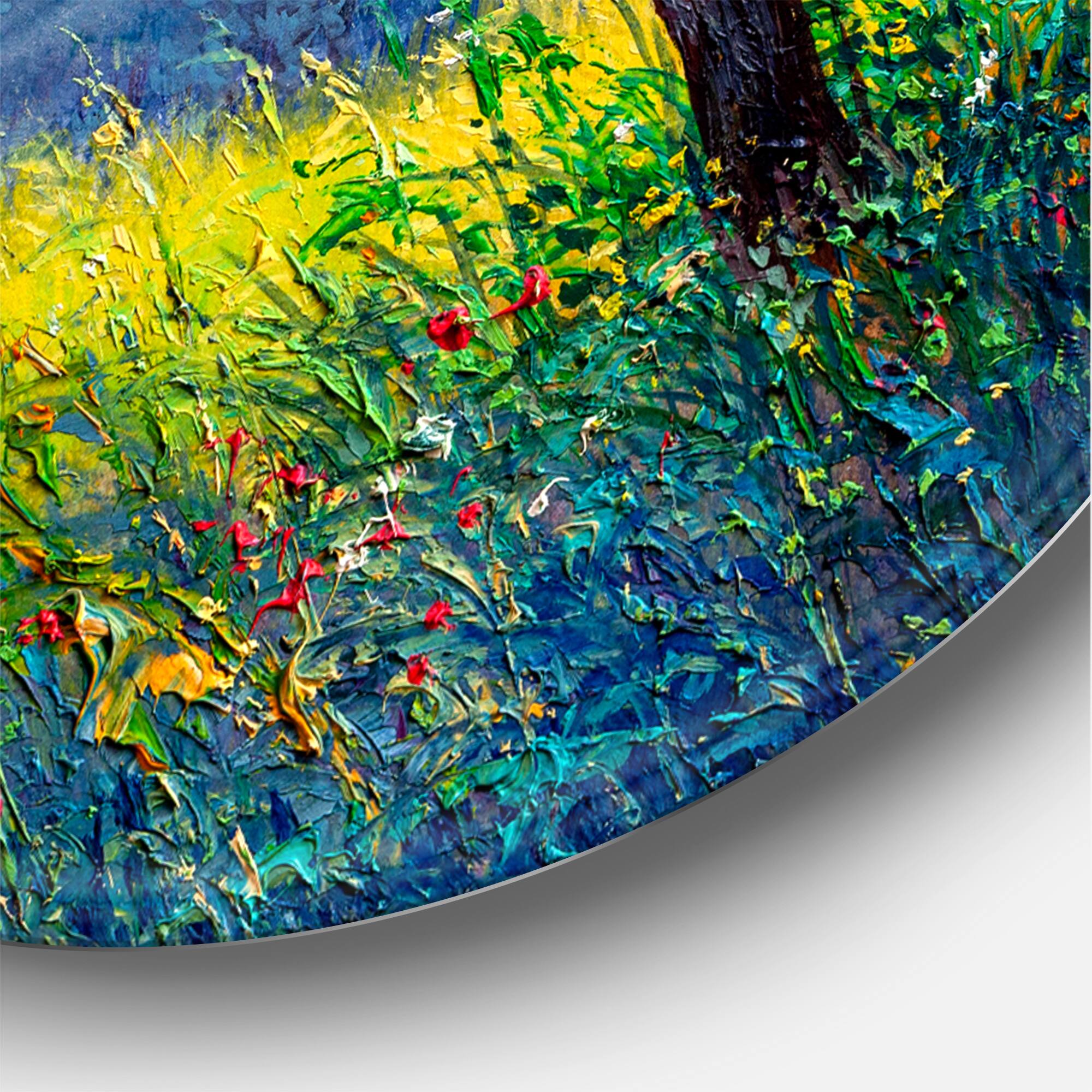 Designart - Summer Forest With River and Waterfall - Traditional Metal Circle Wall Art