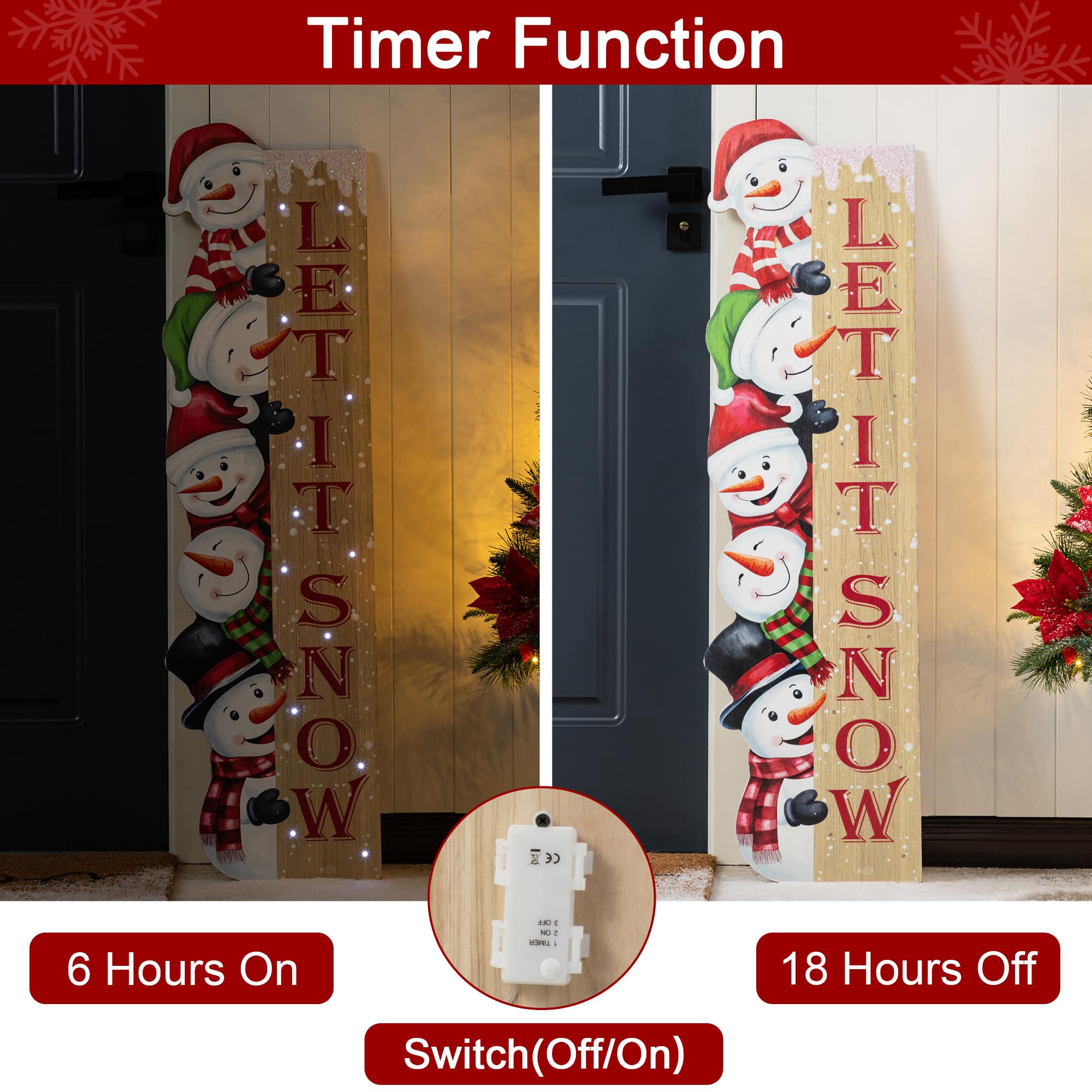 Glitzhome&#xAE; 41.75&#x22; Lighted Wooden Christmas Stack Snowman Porch Decor with Timer