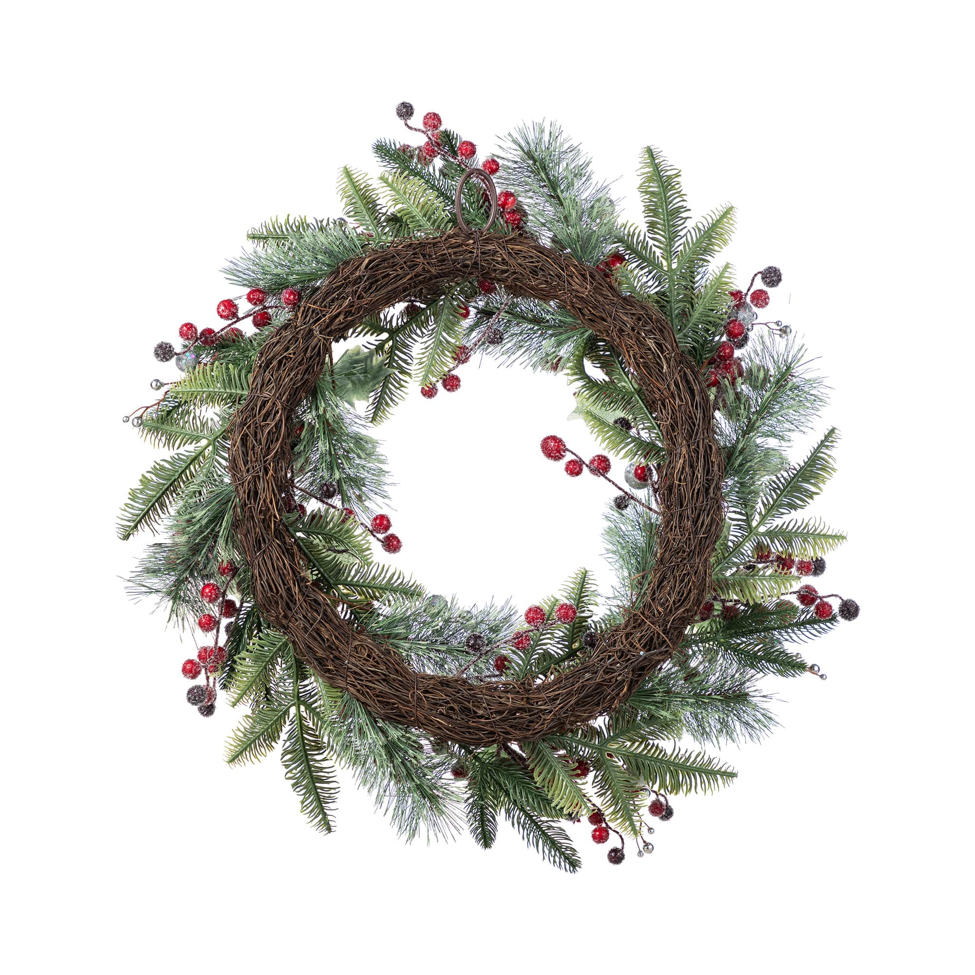 Glitzhome® 24"D Christmas Red Pomegranate Berry & Holy Leaf Wreath