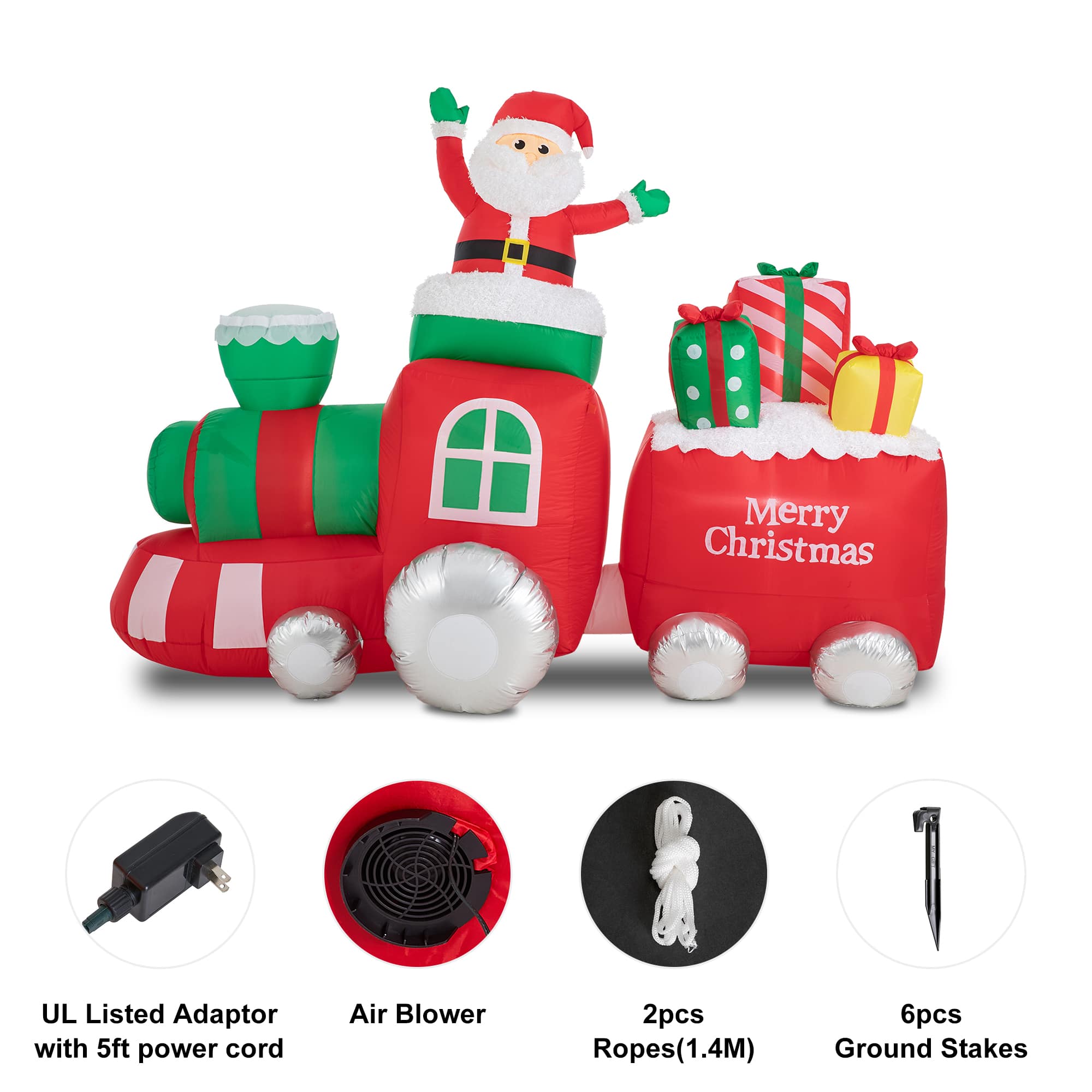Glitzhome® 8ft. Lighted Inflatable Santa On Pick-Up Train Décor