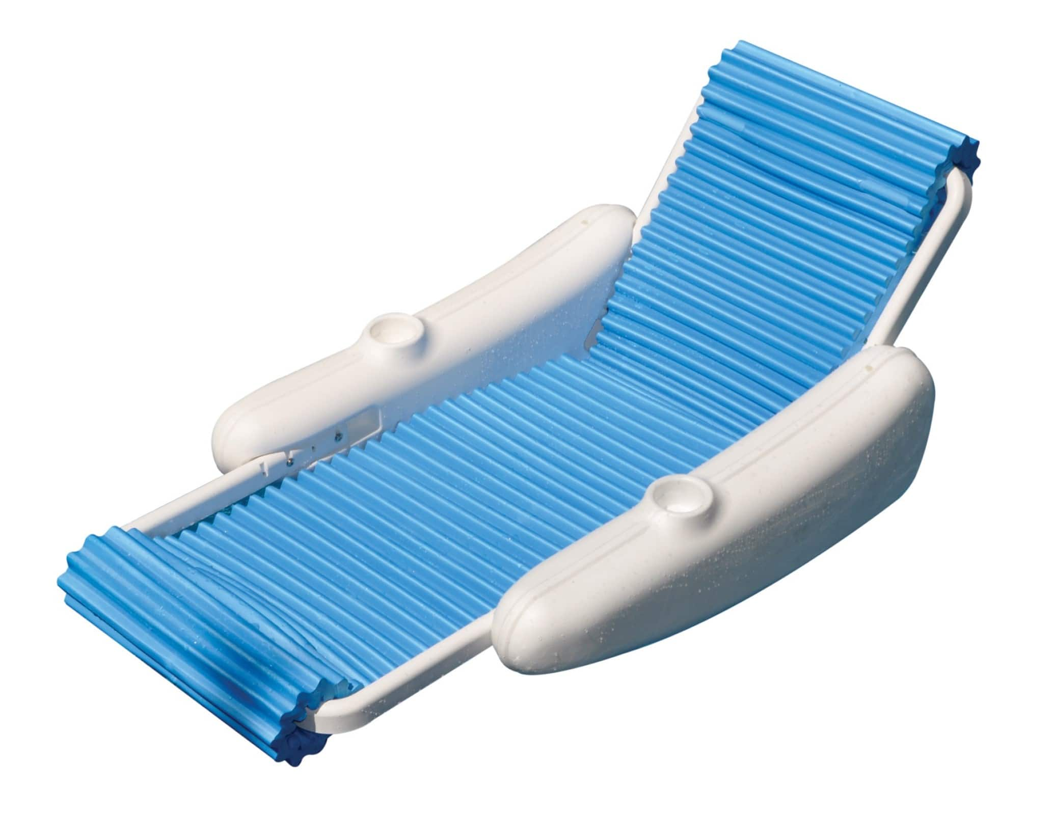 Swim Central 5.5ft. White &#x26; Blue Rippled Sunchaser Lounge Chair Float