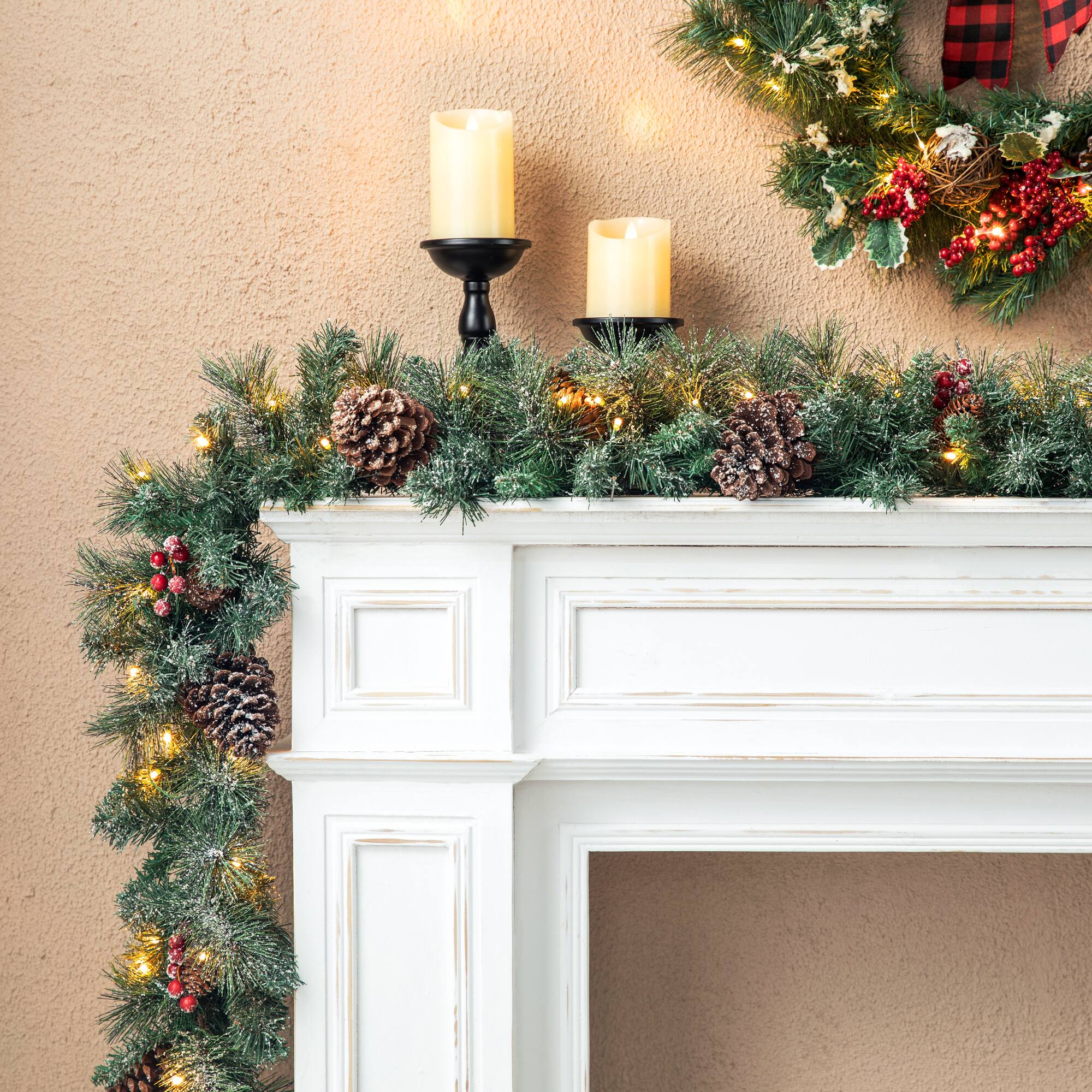 Glitzhome&#xAE; 6ft. Pre-Lit Glittered Pinecones &#x26; Berries Christmas Garland, 2ct.