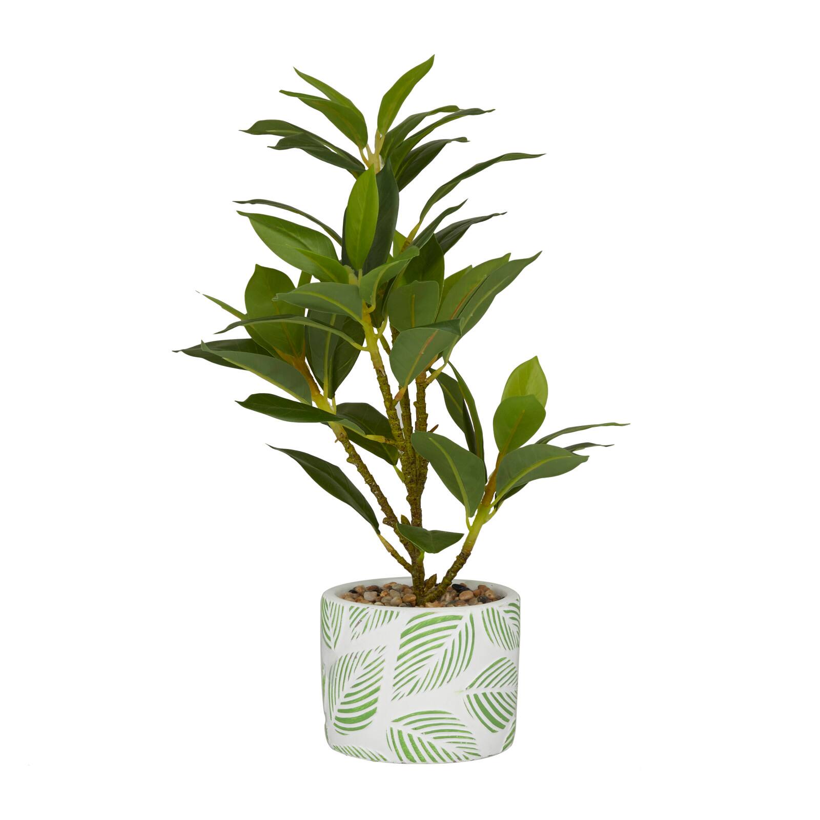 16" Potted White PVC Coastal Evergreen Artificial Foliage