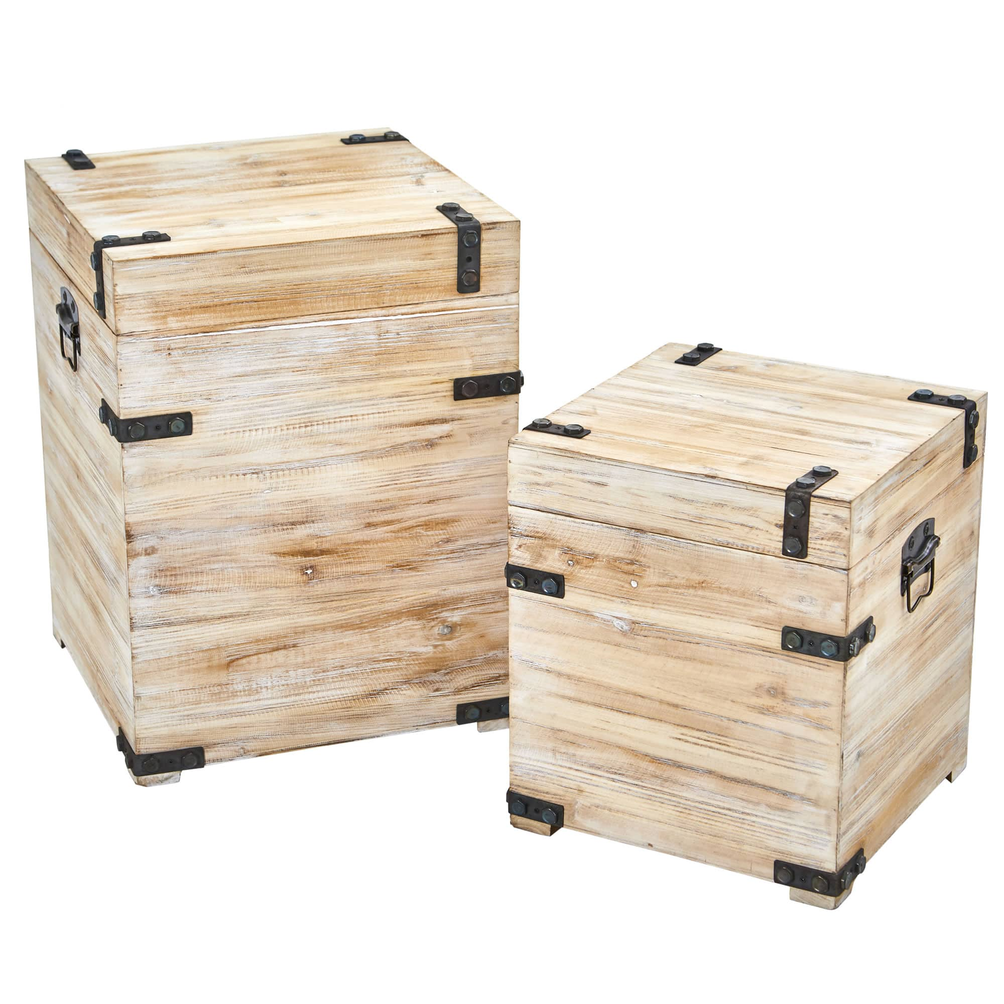 Decorative White Wash Storage Box Trunks Set