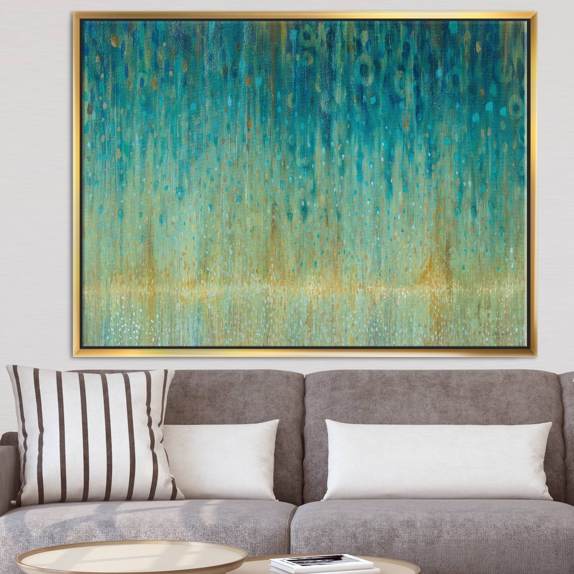 Designart - Rain Abstract Panel - Modern & Contemporary Canvas in Gold Frame
