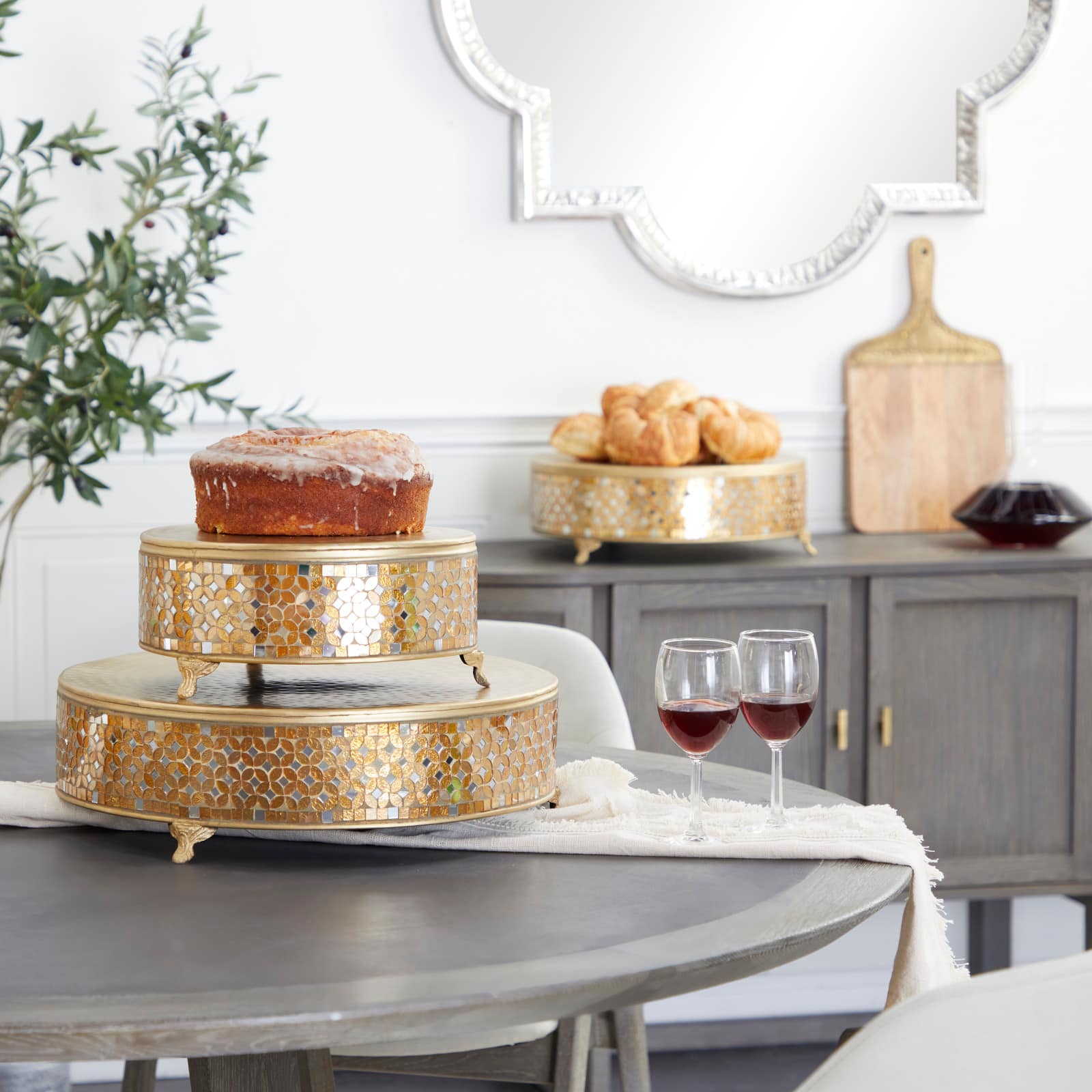 Gold Glam Round Metal &#x26; Glass Mosaic Cake Stand, 3ct.