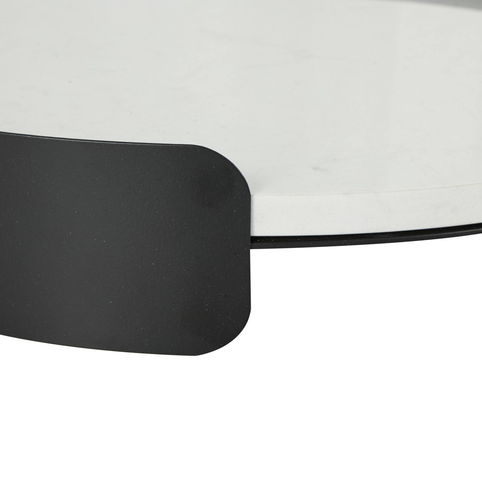 15.75" White Marble Round Living Room Décor Tray with Black Metal Frame