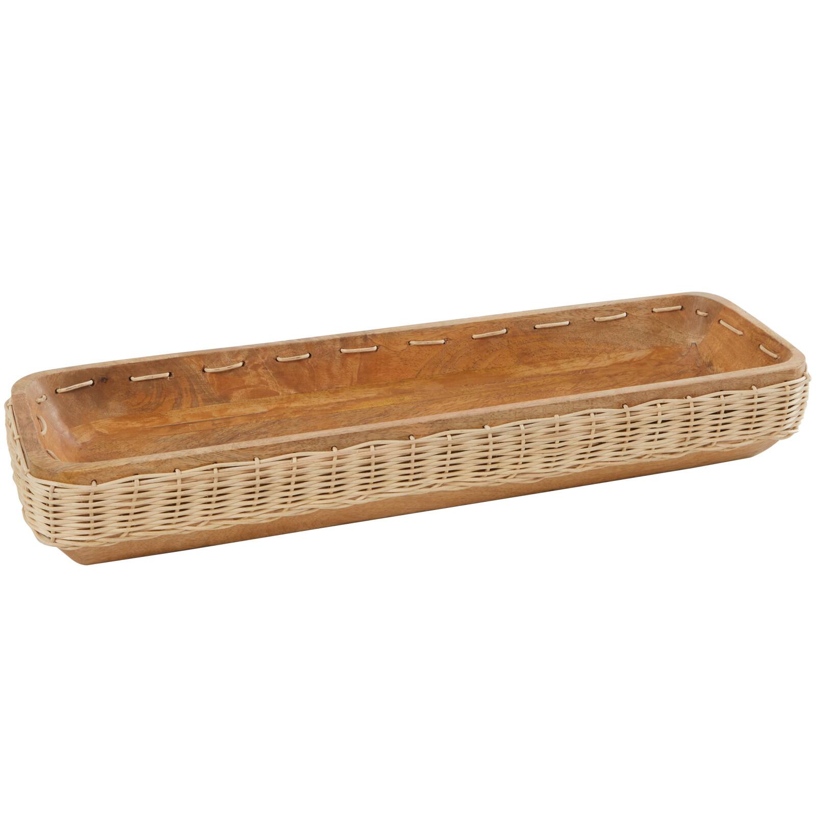 24.5&#x22; Brown Handmade Wooden Tray with Woven Seagrass Accent