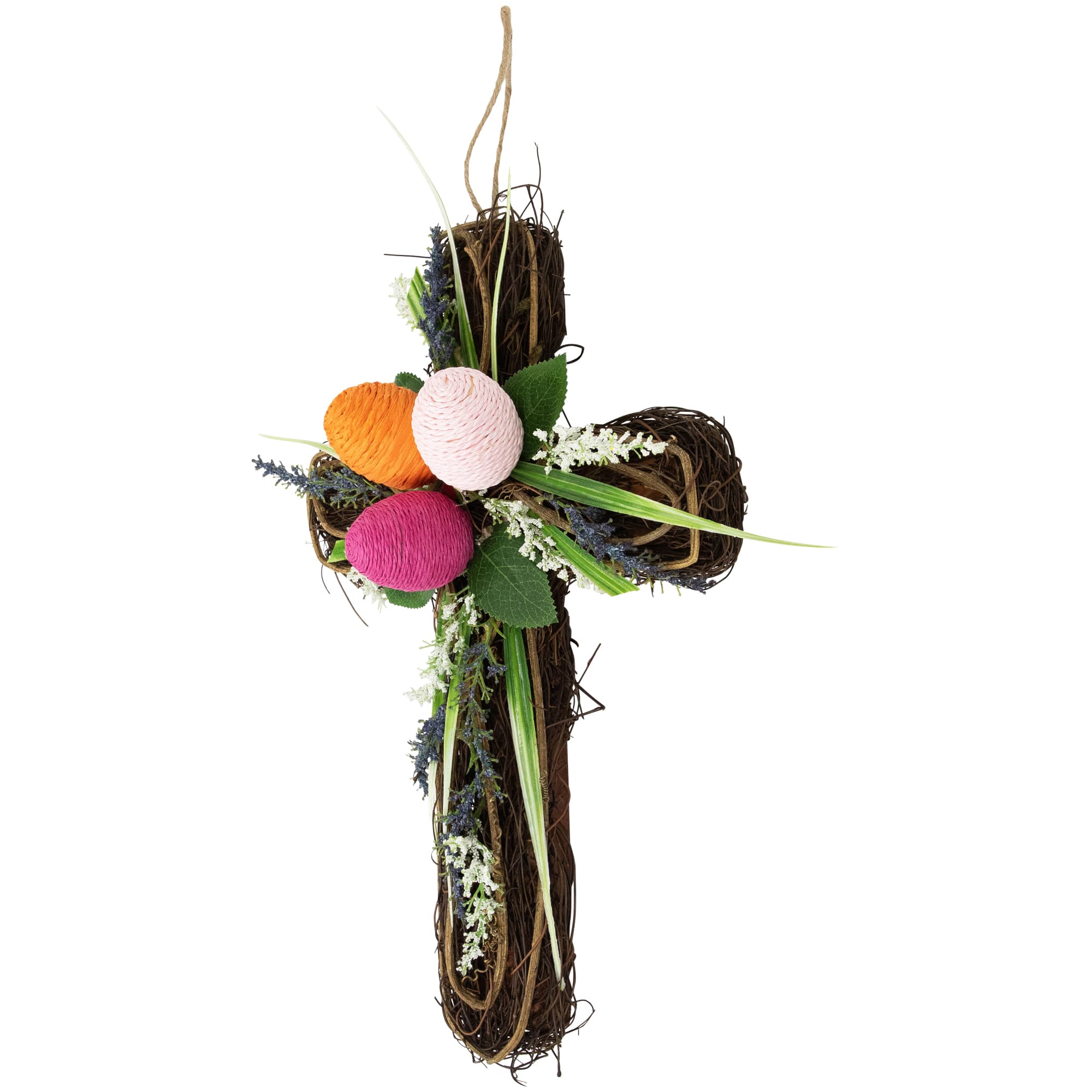 13.25&#x22; Twig Cross Wall Decoration with Easter Eggs