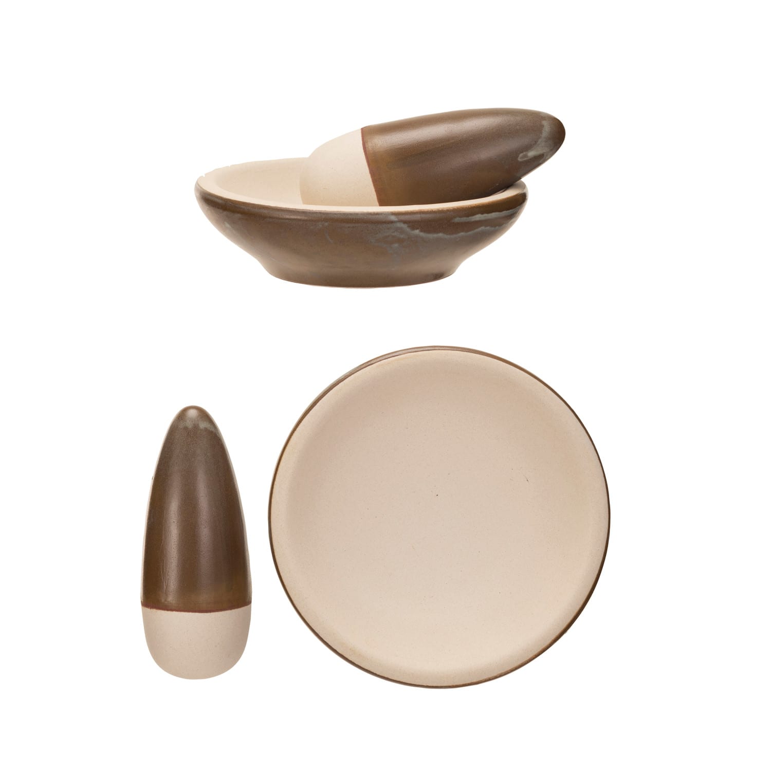 Hello Honey&#xAE; Brown &#x26; Cream Reactive Glaze Stoneware Mortar &#x26; Pestle