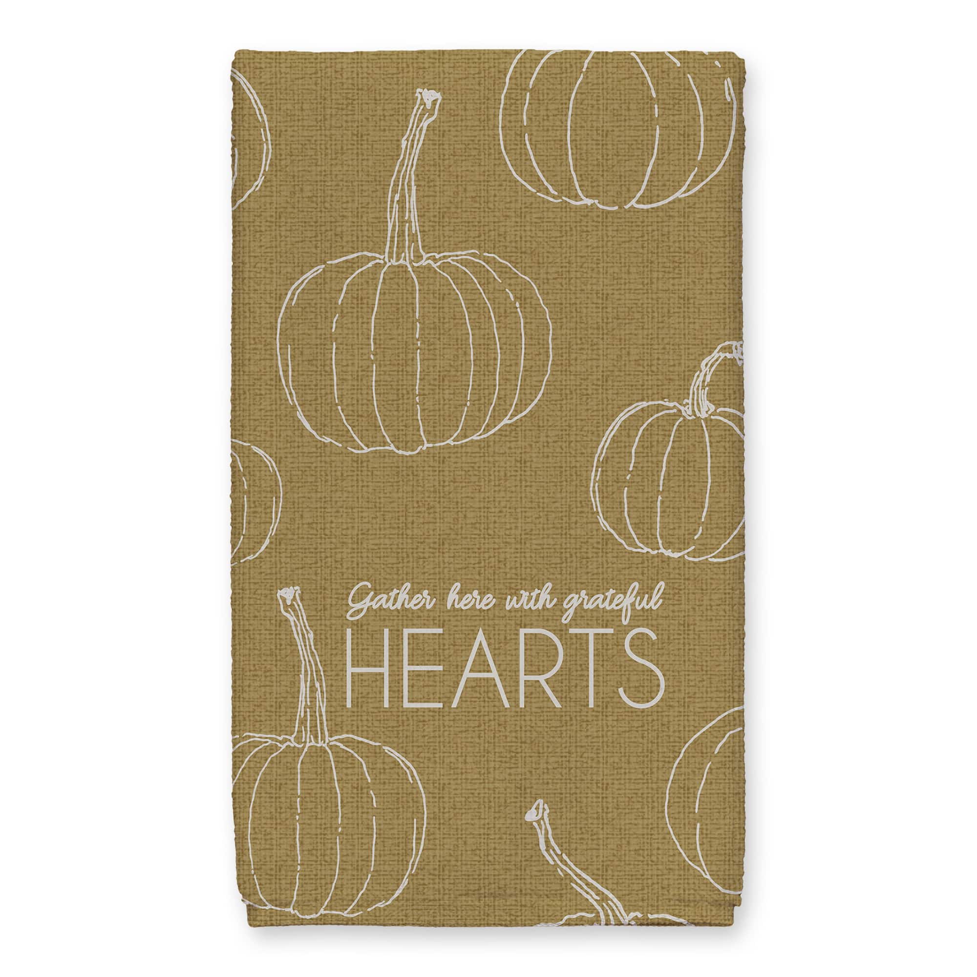 Grateful Hearts Mustard Pumpkin Tea Towel Set