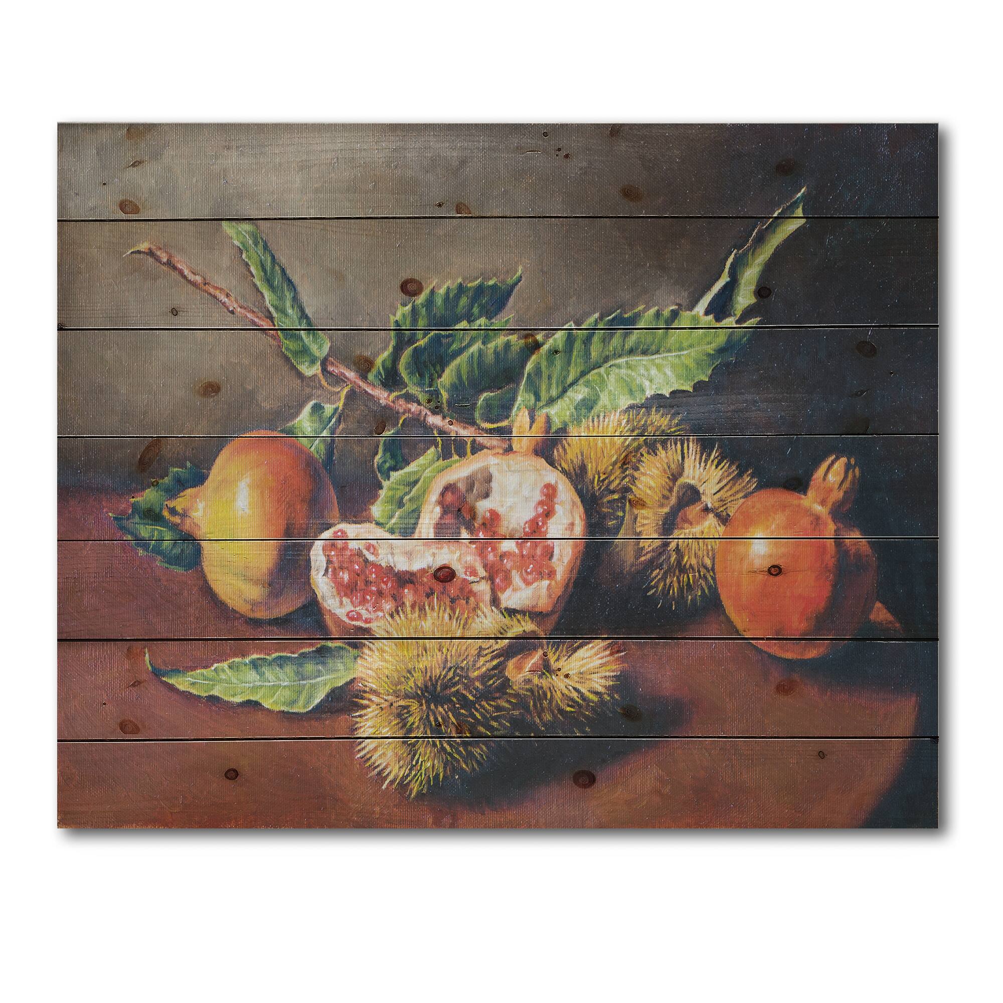 Designart - Vintage Still Life of Orange Fruits - Traditional Print on Natural Pine Wood