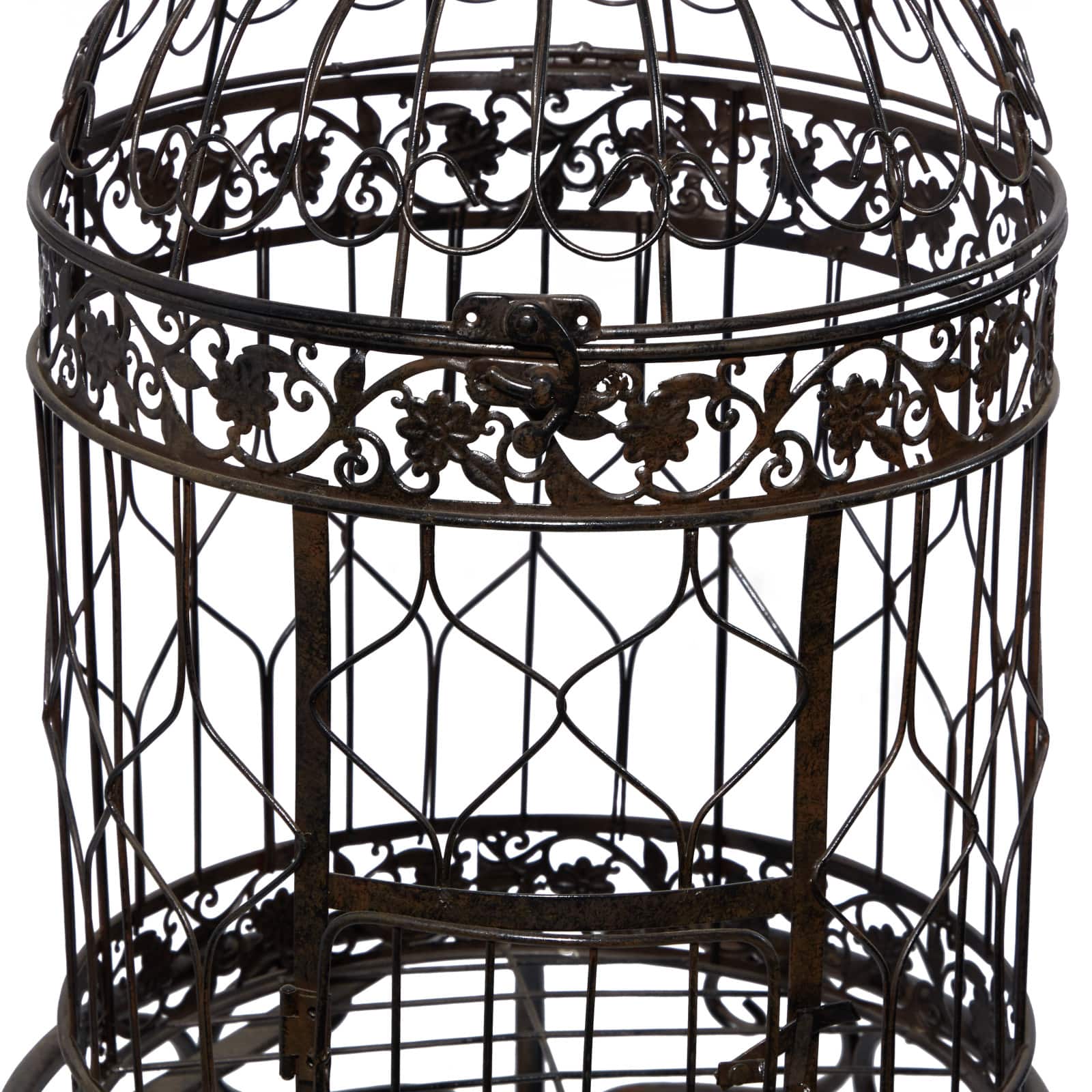 Vintage Black Metallic Standing Bird Cage, 47" x 14" x 14"