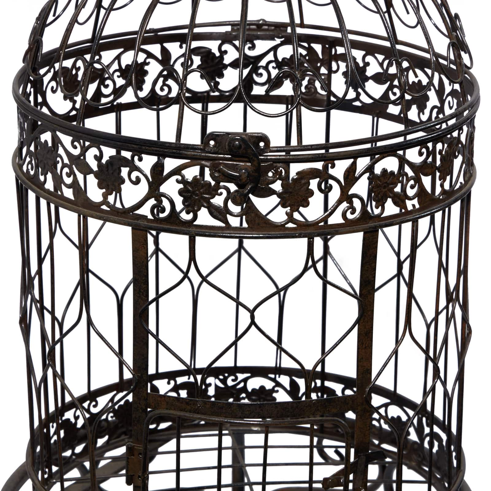 Vintage Black Metallic Standing Bird Cage, 47&#x22; x 14&#x22; x 14&#x22;