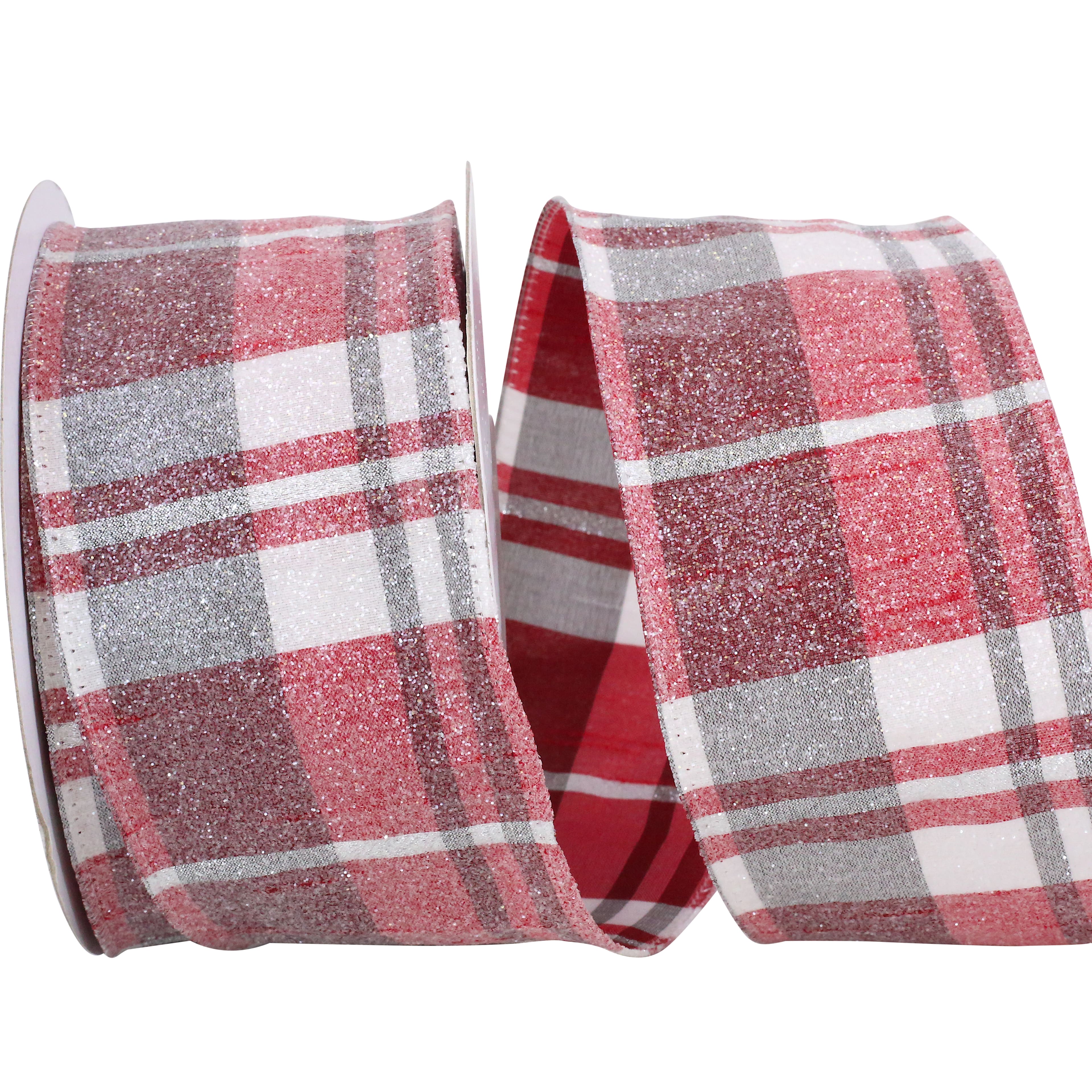 JAM Paper 2.5&#x22; x 10yd. Frosted Wired Grand Plaid Ribbon