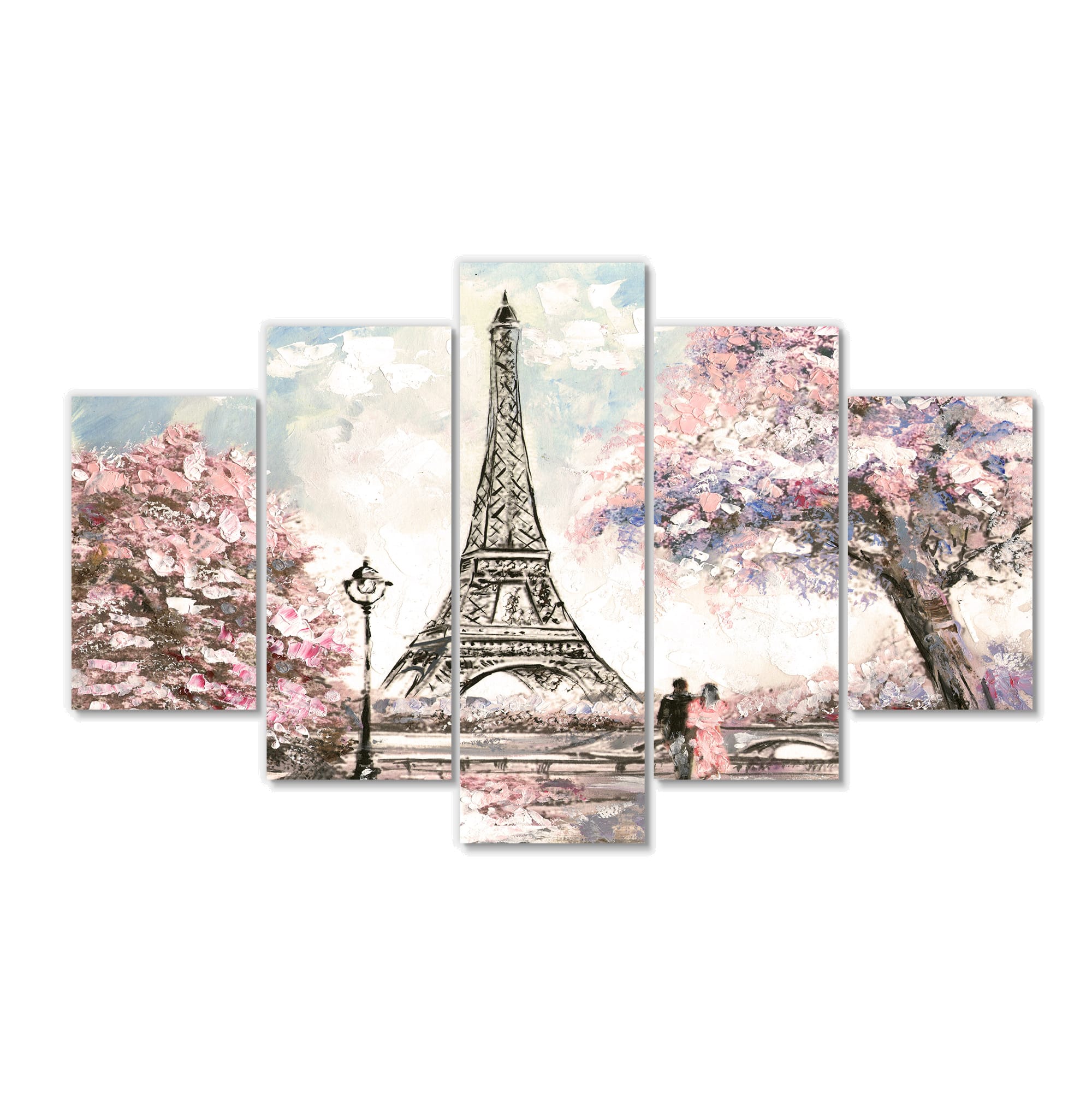 Designart - Eiffel with Pink Flowers - Landscape Canvas Art Print