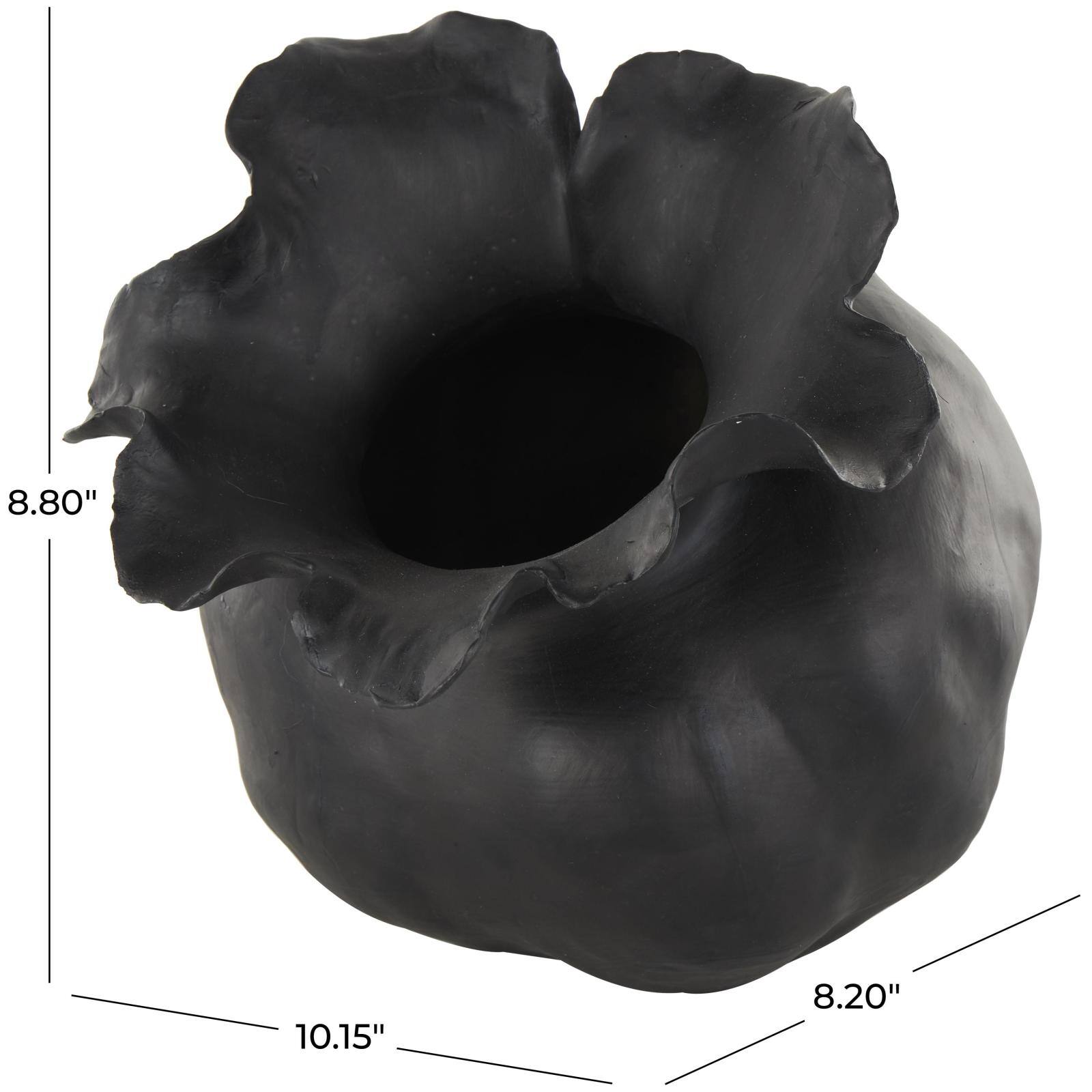 8.75&#x22; Black Ceramic Abstract Wide Rounded Floral Shaped Decorative Vase with Petal Rim