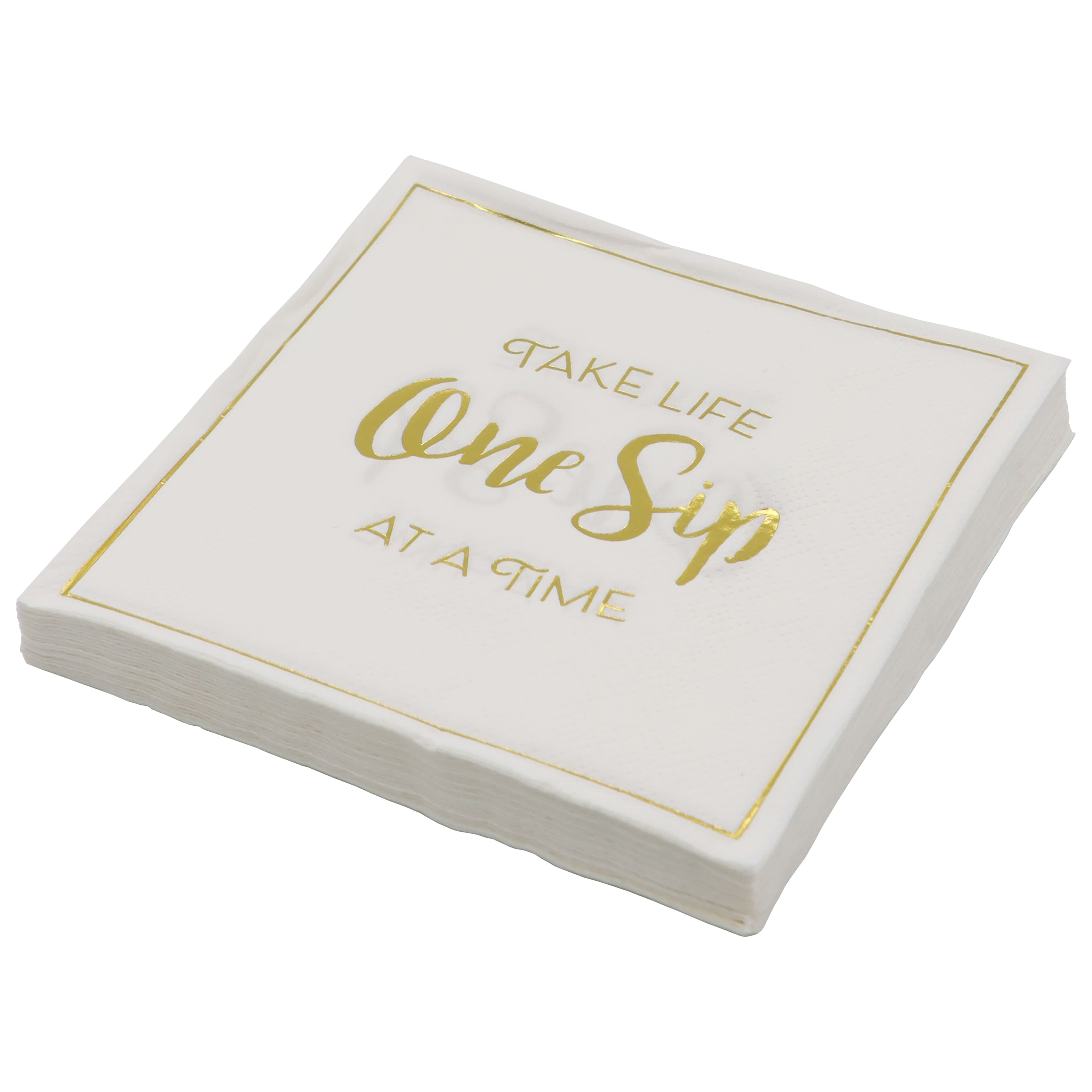 Gold &#x26; White One Sip Life Beverage Napkins, 20ct. by Celebrate It&#x2122;
