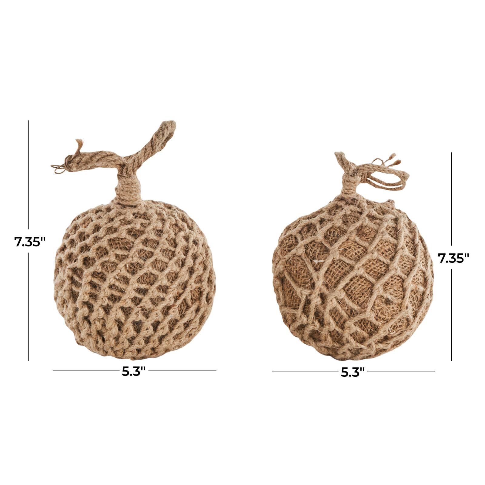 Brown Handmade Woven Knotted Rope & Cement Orb Sculpture with Handles Set