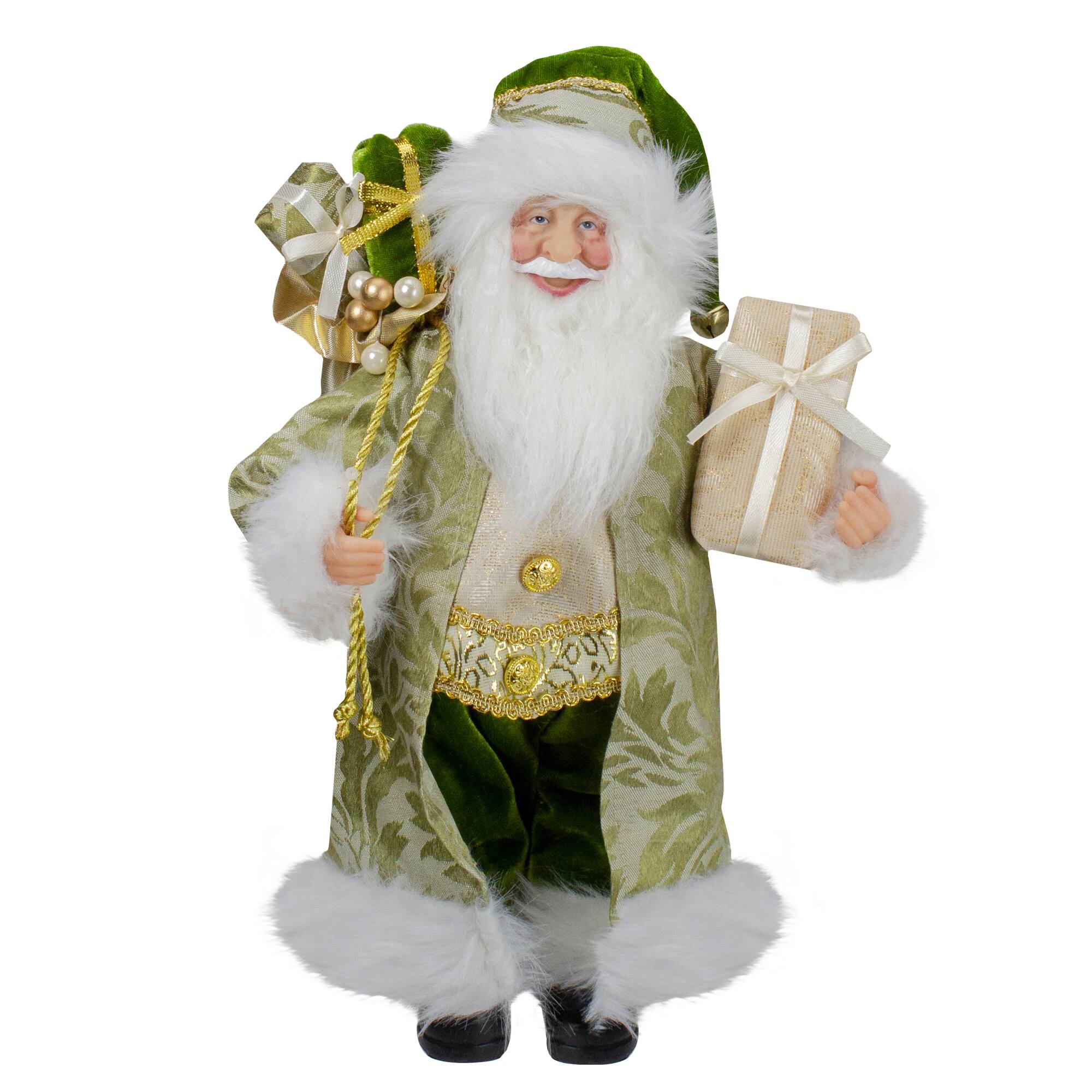 12&#x22; St. Patrick&#x27;s Irish Standing Santa Claus Christmas Figure with Teddy Bear and Gift Bag