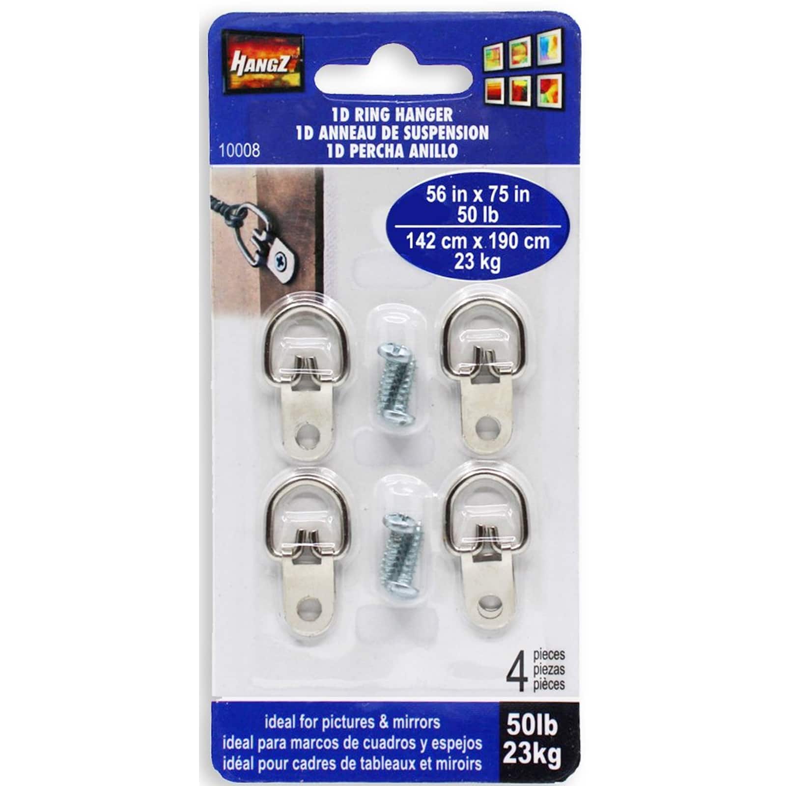 HangZ™ 50lb. 1 Hole D Ring Hangers, 4ct.