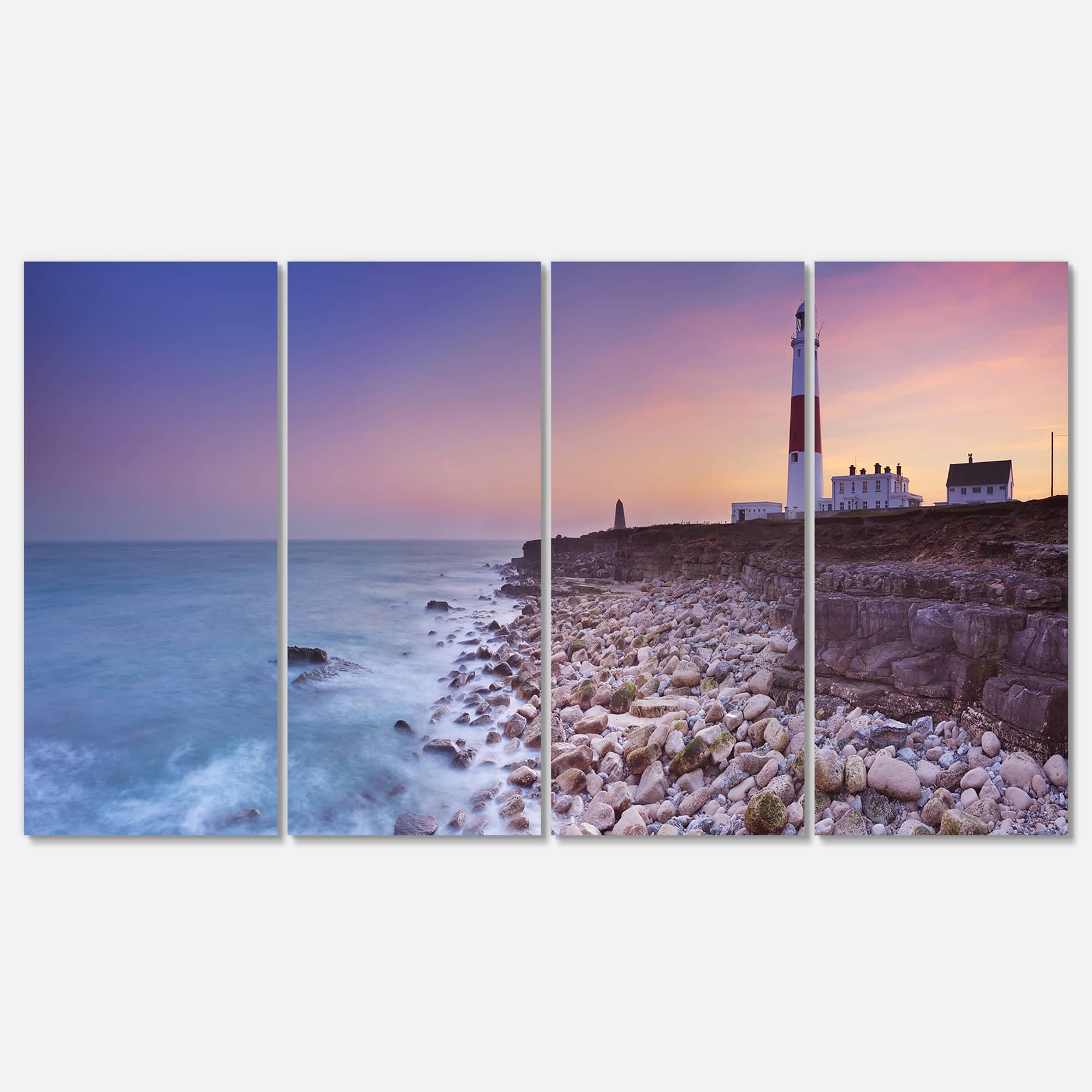 Designart - Portland Bill Lighthouse in Dorset - Modern Seashore Canvas Wall Art