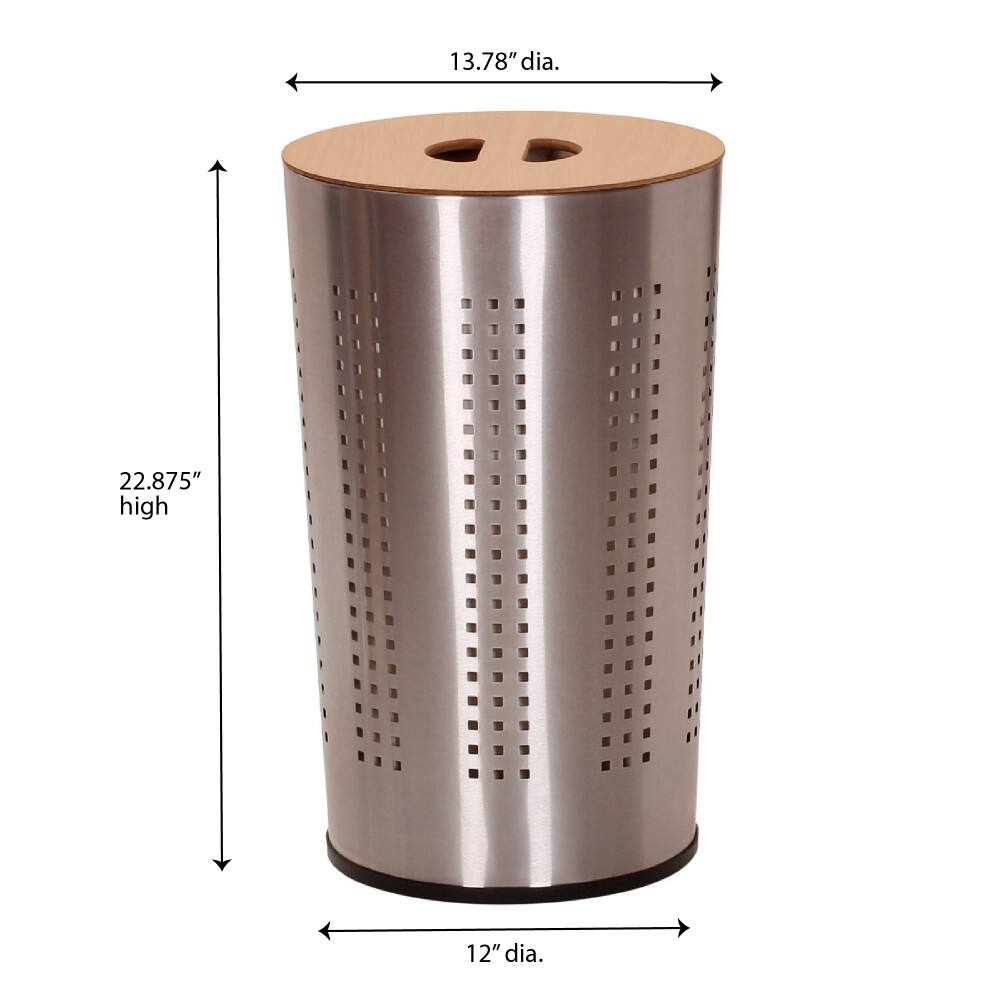 Household Essentials Round Metal Hamper with Engineered Wooden Lid