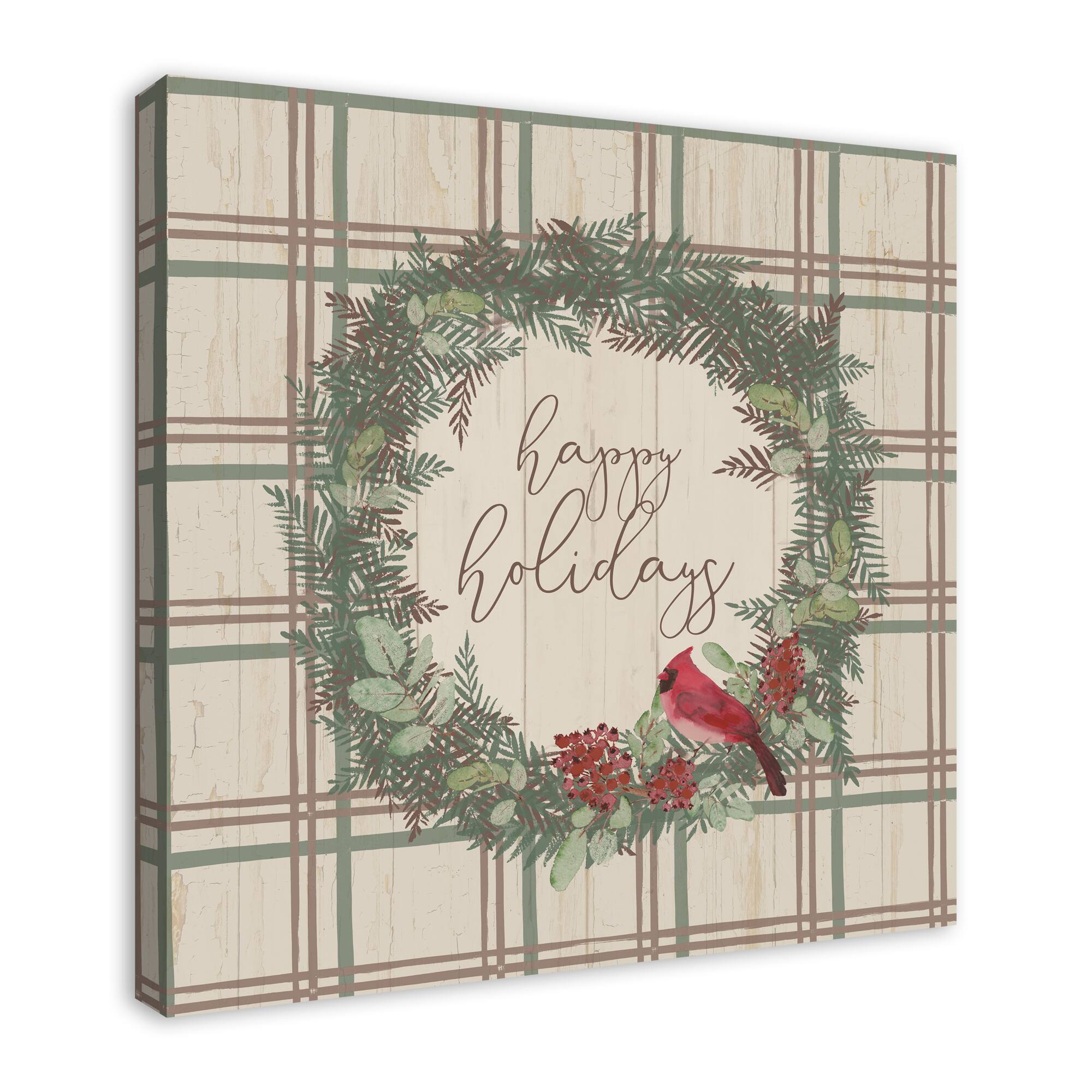 Happy Holidays Plaid Canvas Wall Art