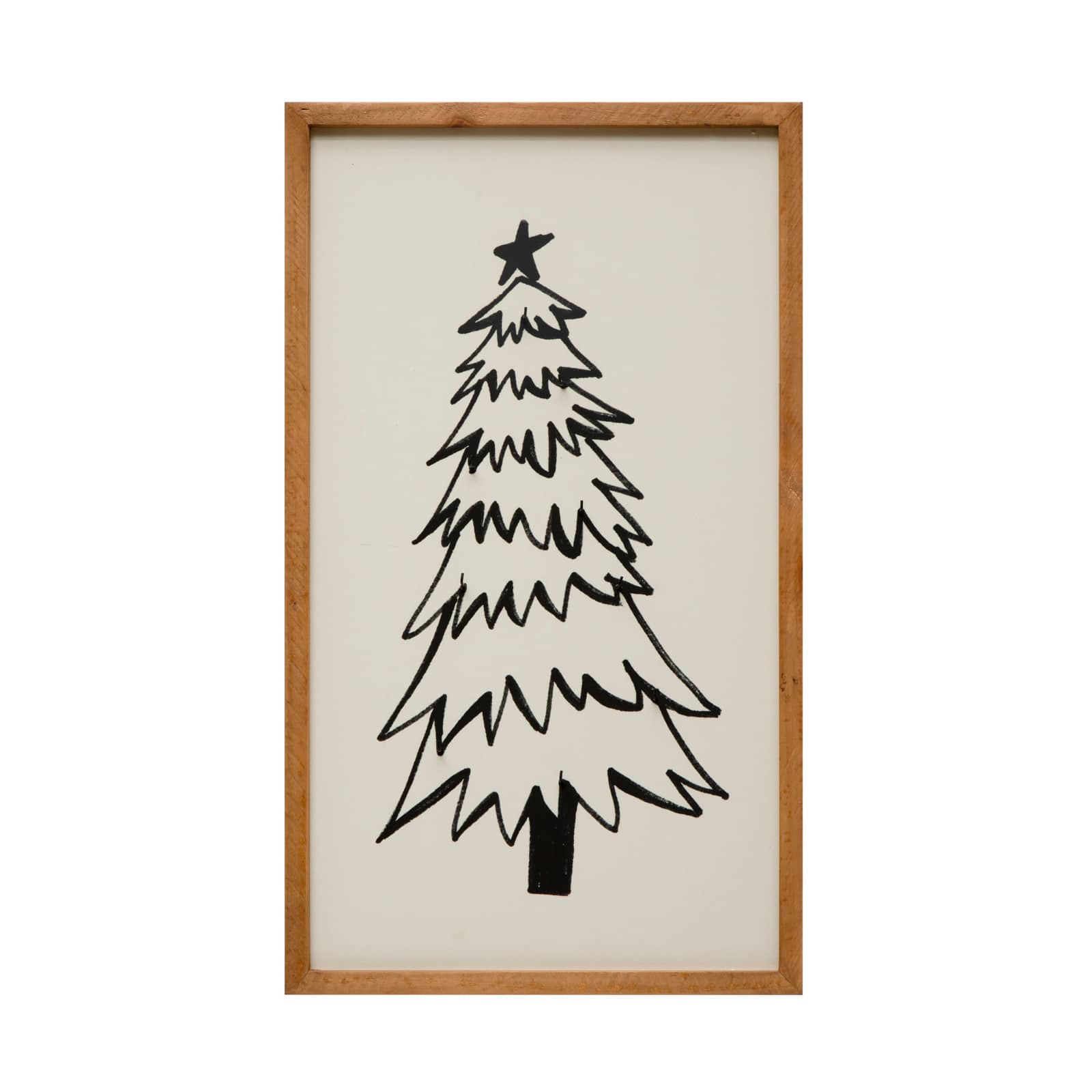 26&#x22; Black &#x26; White Tree with 9 Hooks Wood Framed Wall D&#xE9;cor