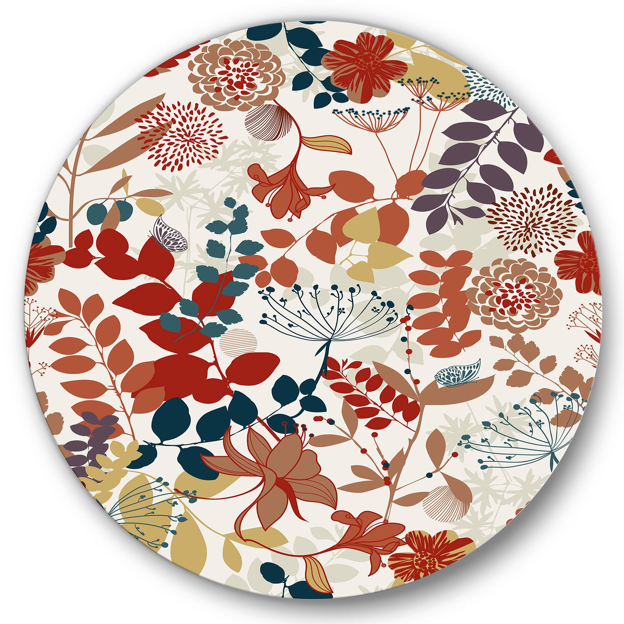 Designart - Retro Botanical Garden - Bohemian & Eclectic Metal Circle Wall Art