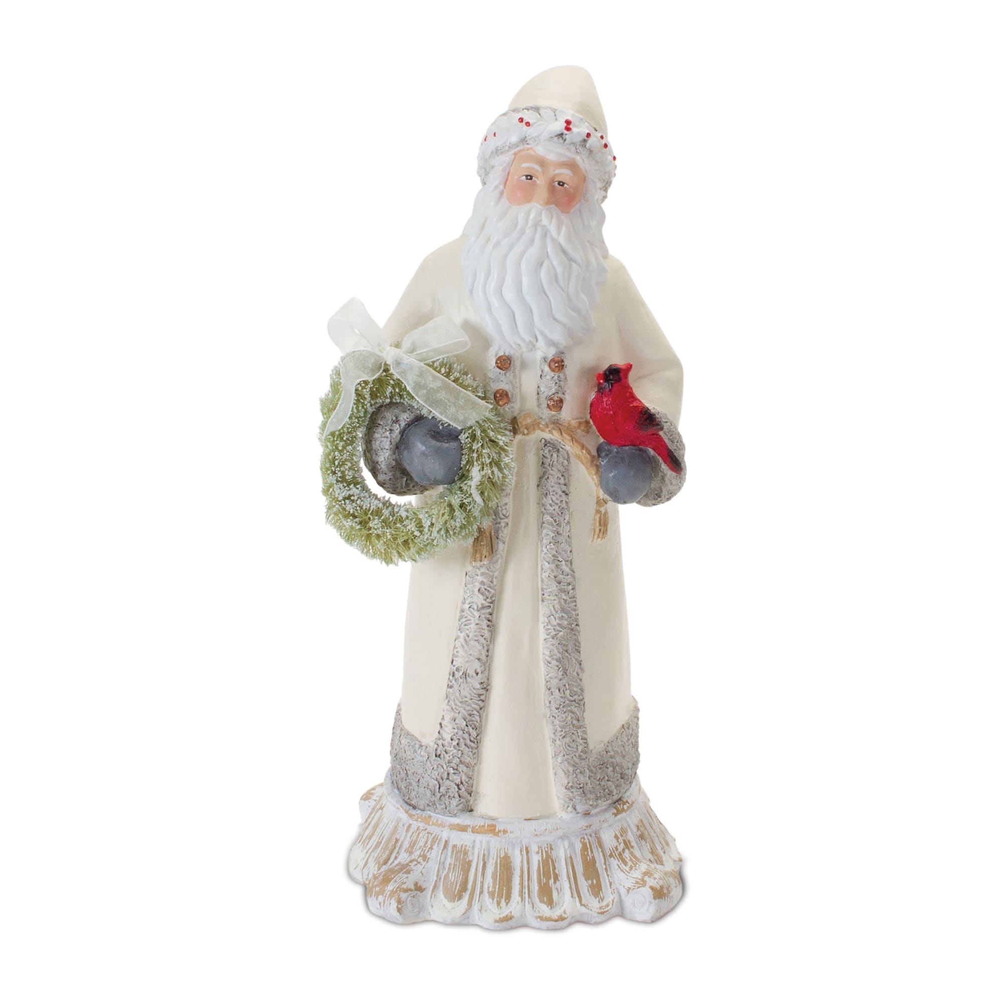 12&#x22; Santa Figurine with Cardinal and Wreath