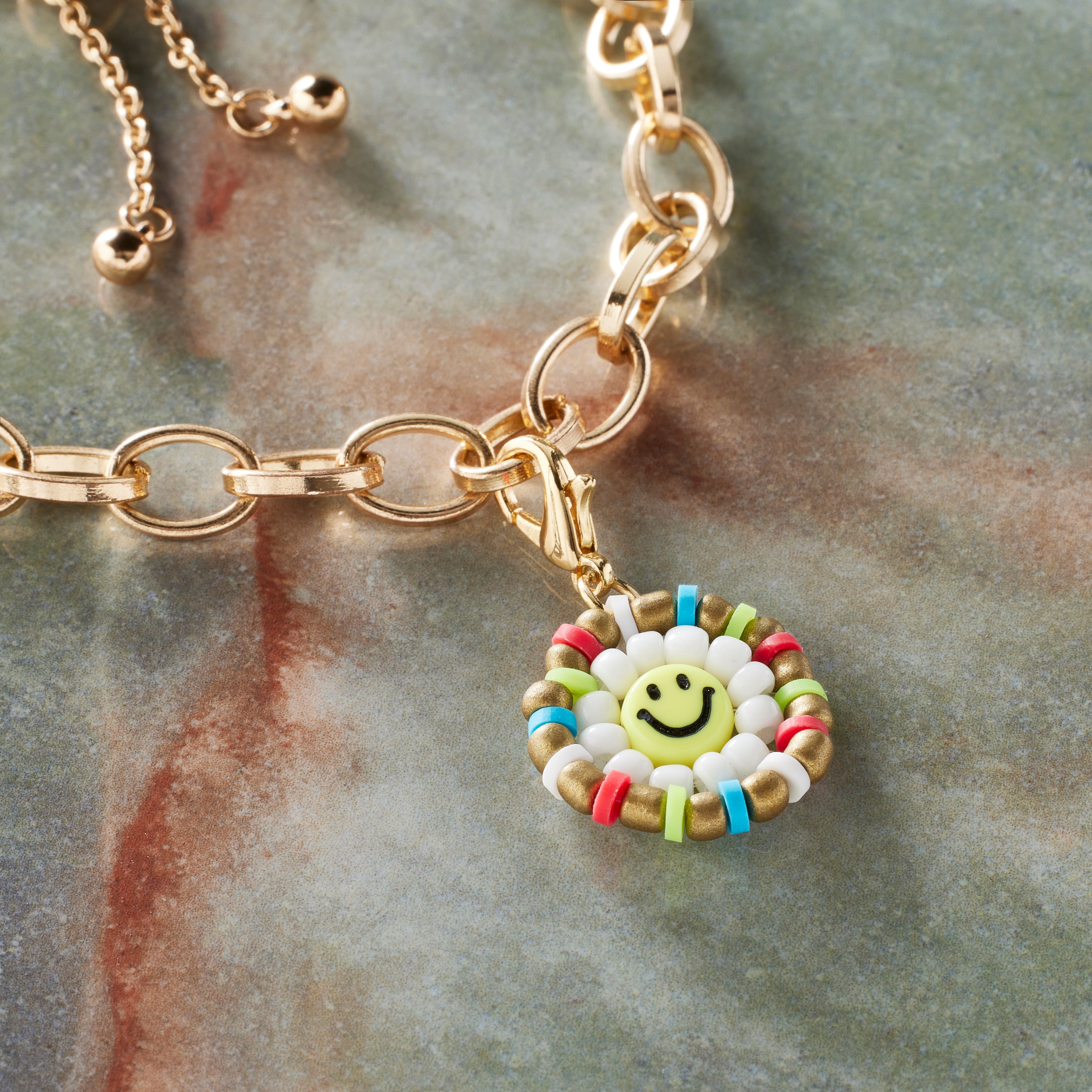 Seed Bead Smiley Flower Charm by Bead Landing™