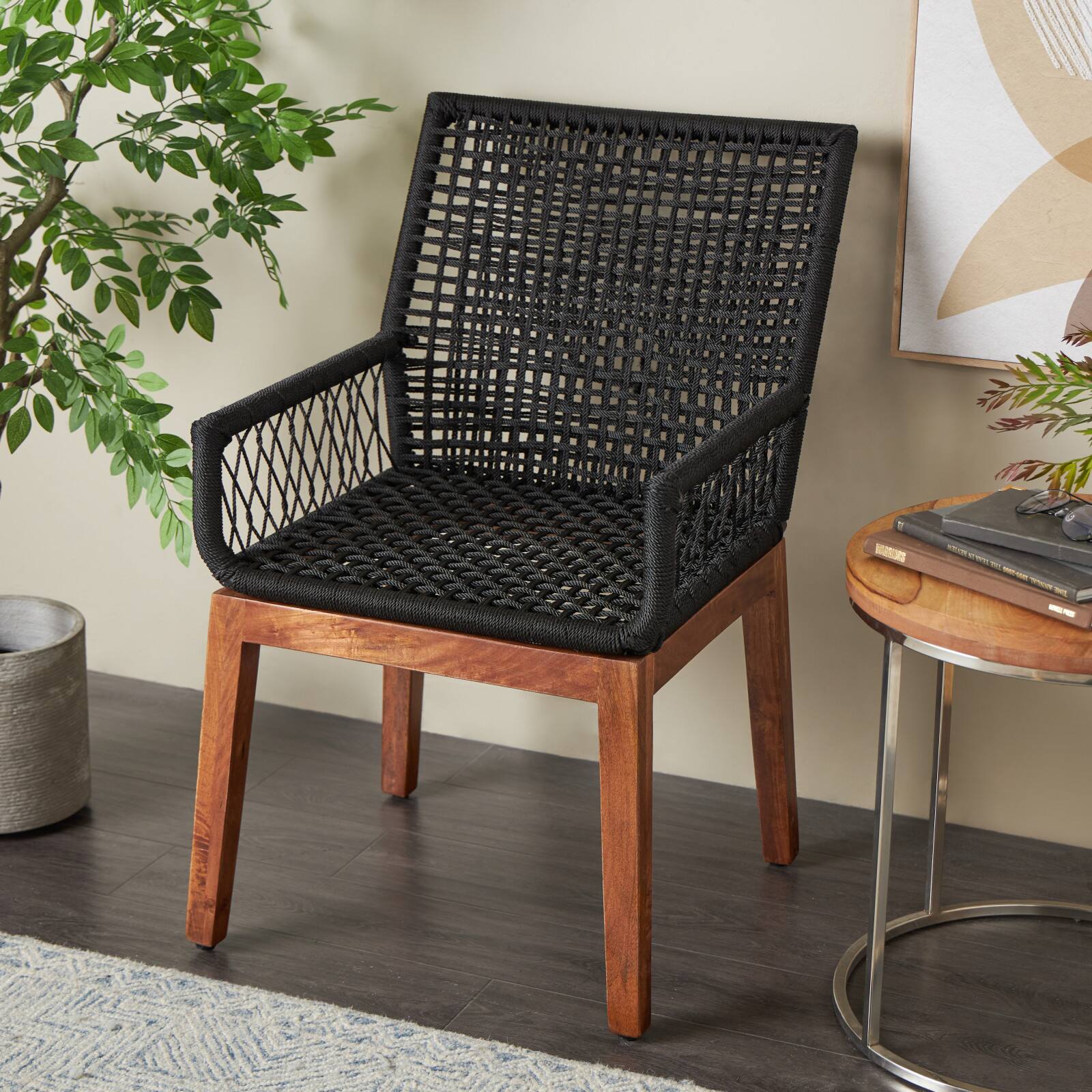 24" x 37" Black Jute Rope Handmade Woven Living Room Accent Chair