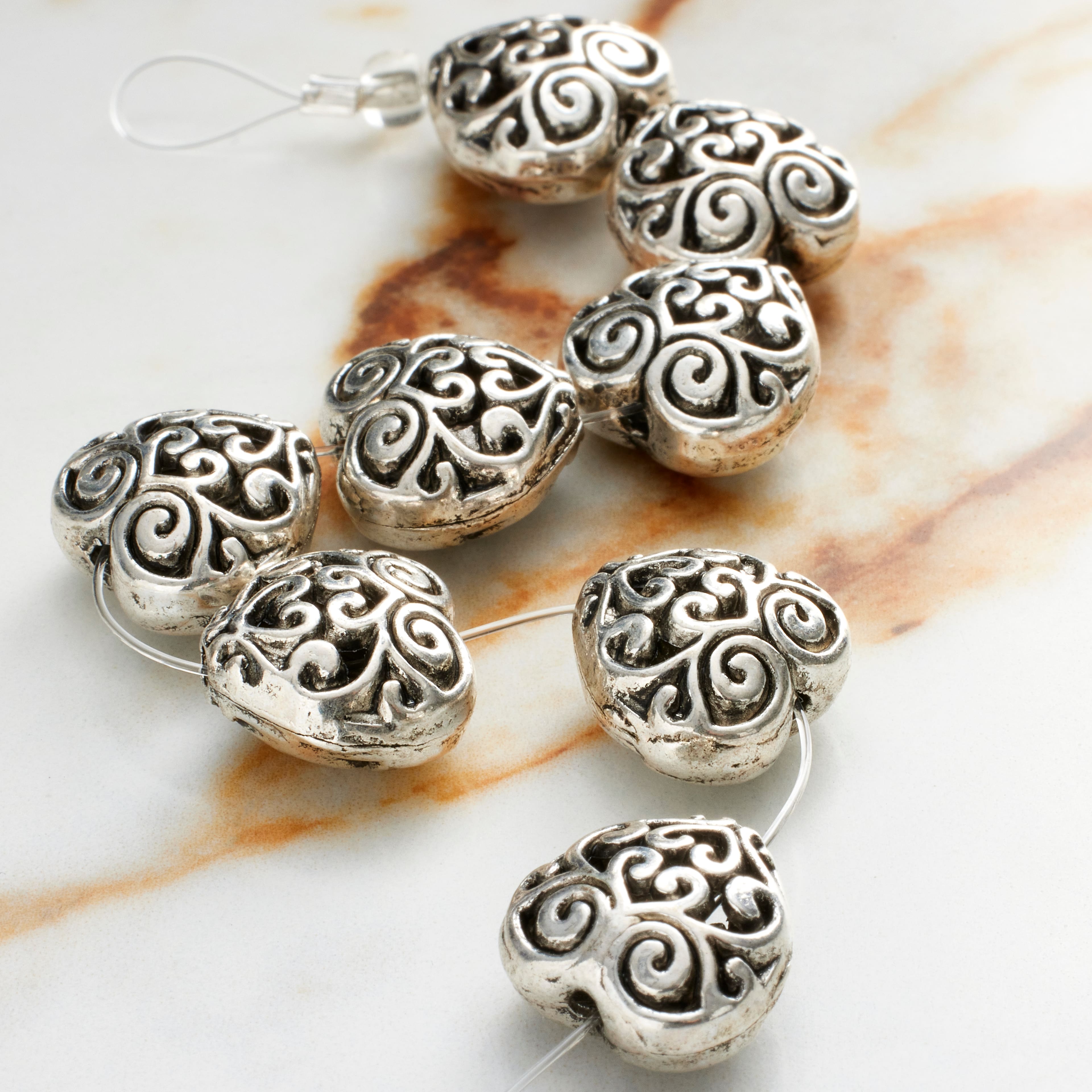 12 Pack:  Silver Plated Filigree Heart Beads, 13mm by Bead Landing&#x2122;