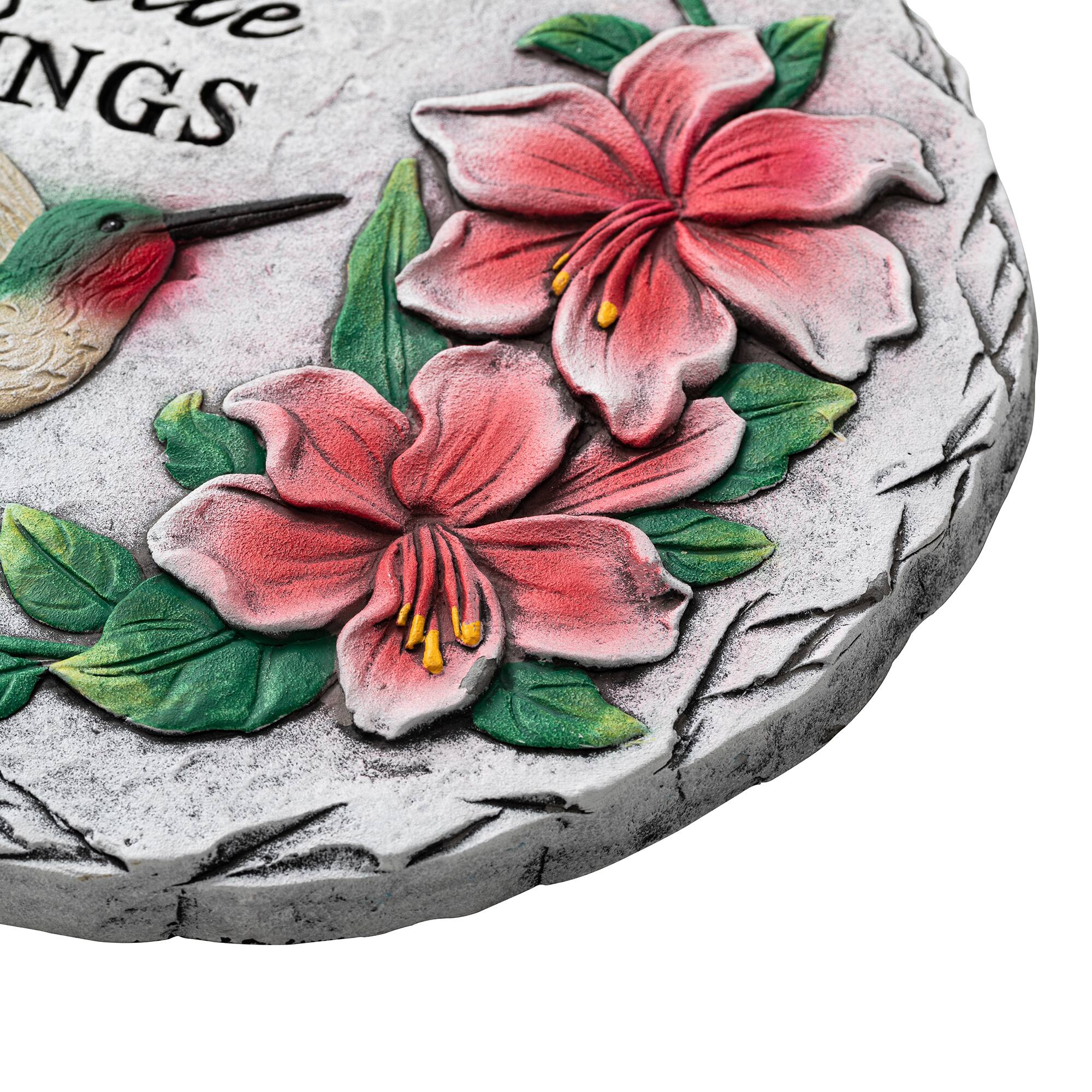 Glitzhome&#xAE; 10&#x22; Cement Hummingbird &#x26; Flower Textured Stepping Stones Set