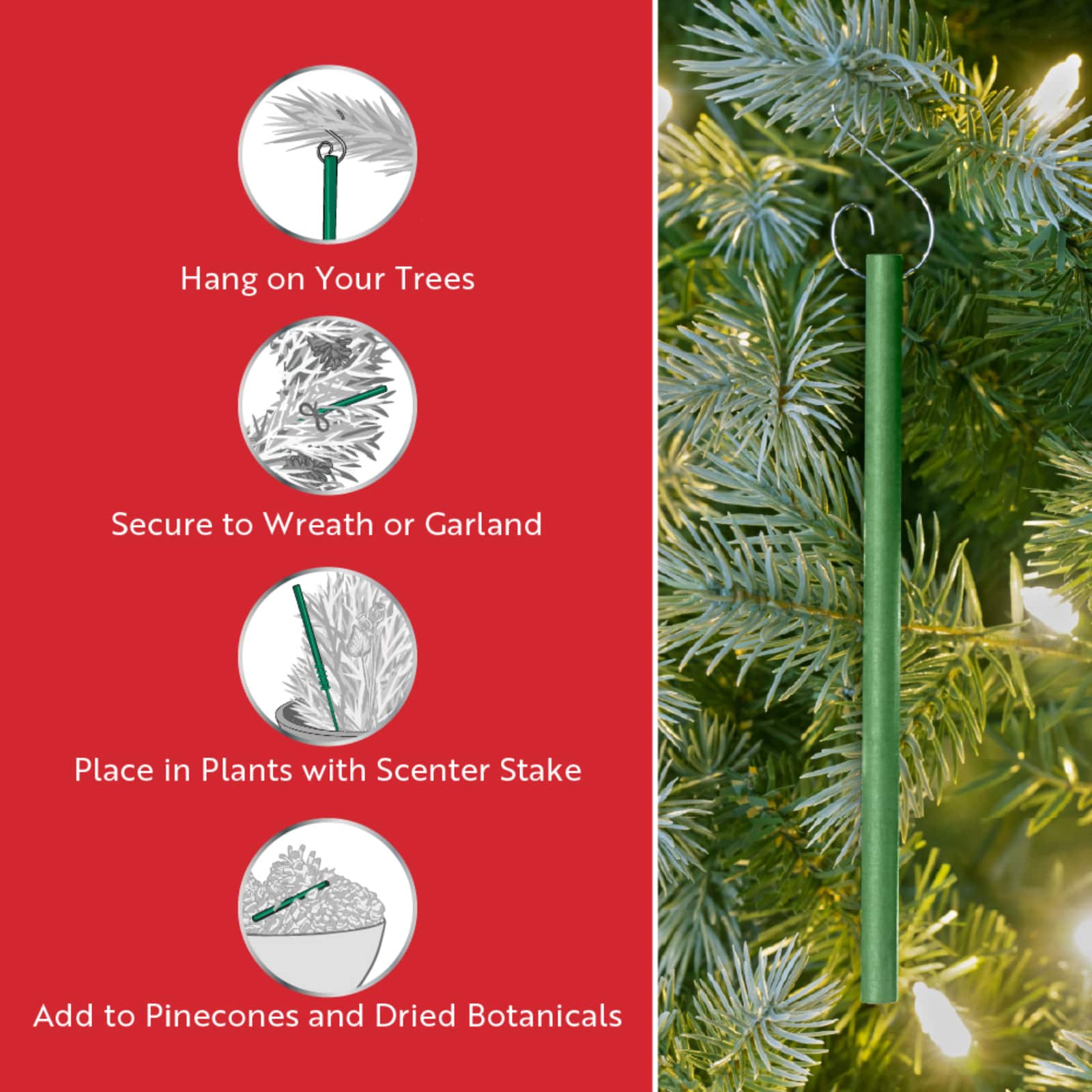 Scentsicles Scented Ornament Stick White Winter Fir, Snowberry Pine and Icicles on Spruce Sticks, 3 Pack of 6