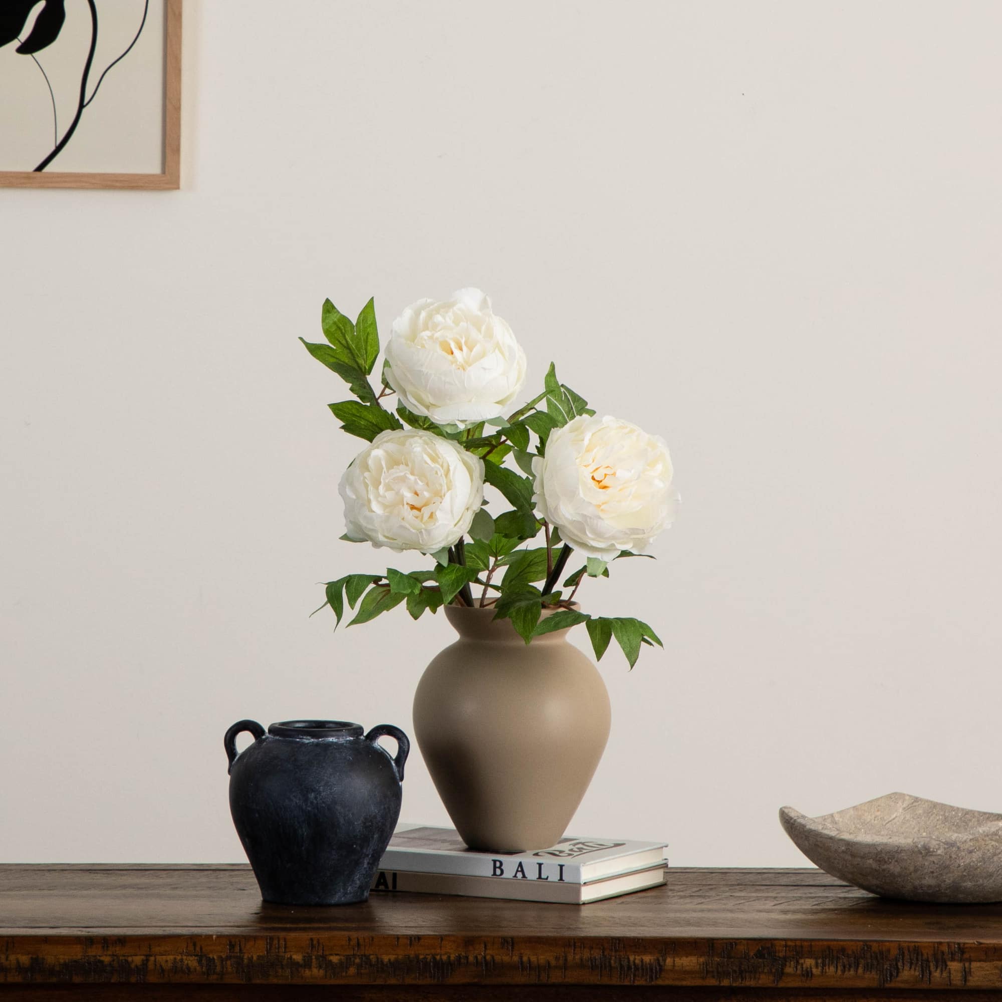 20&#x22; White Peony Flower Stems, 3ct.