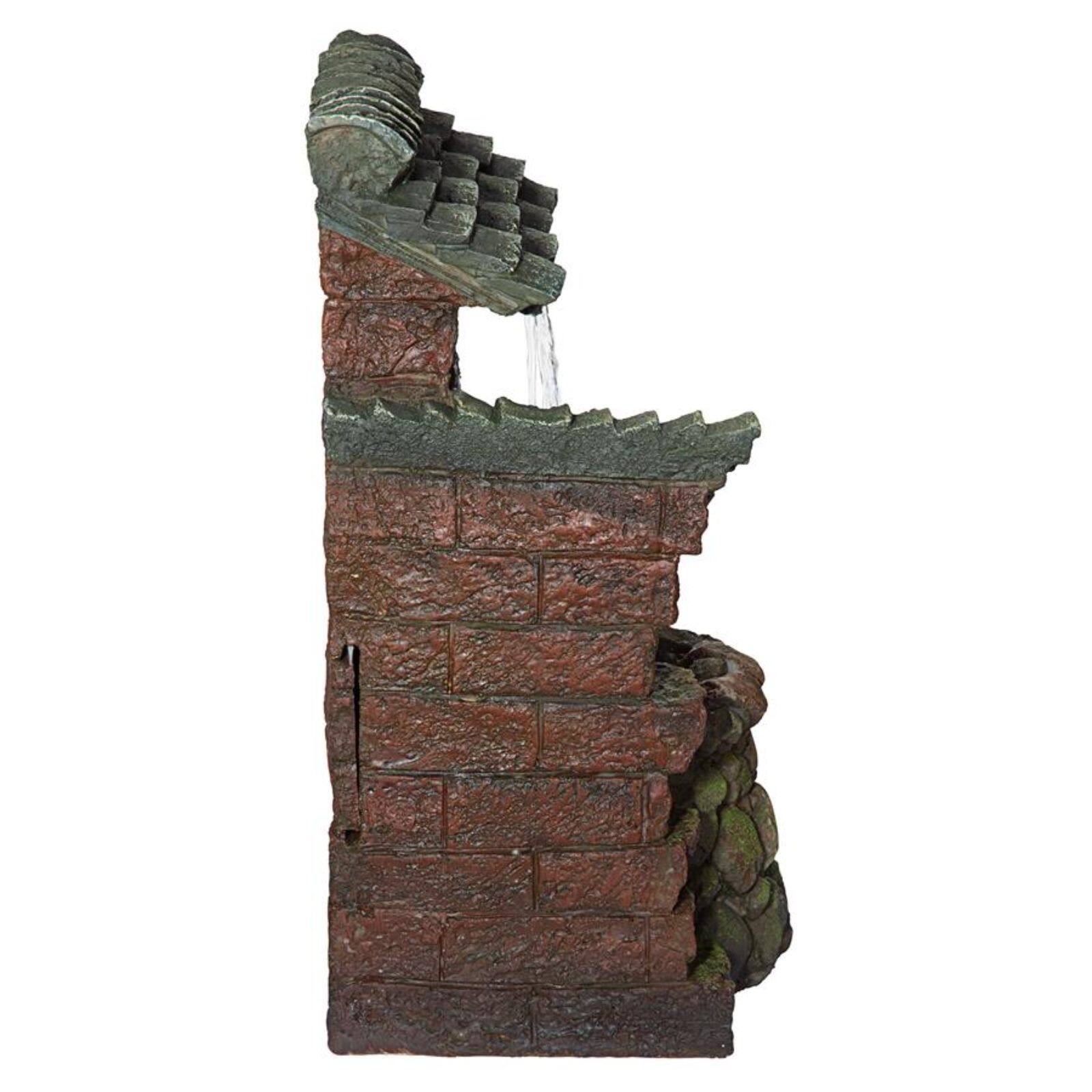 Design Toscano Cottage in the Forest Cascading Waterfall Illuminated Tabletop Fountain