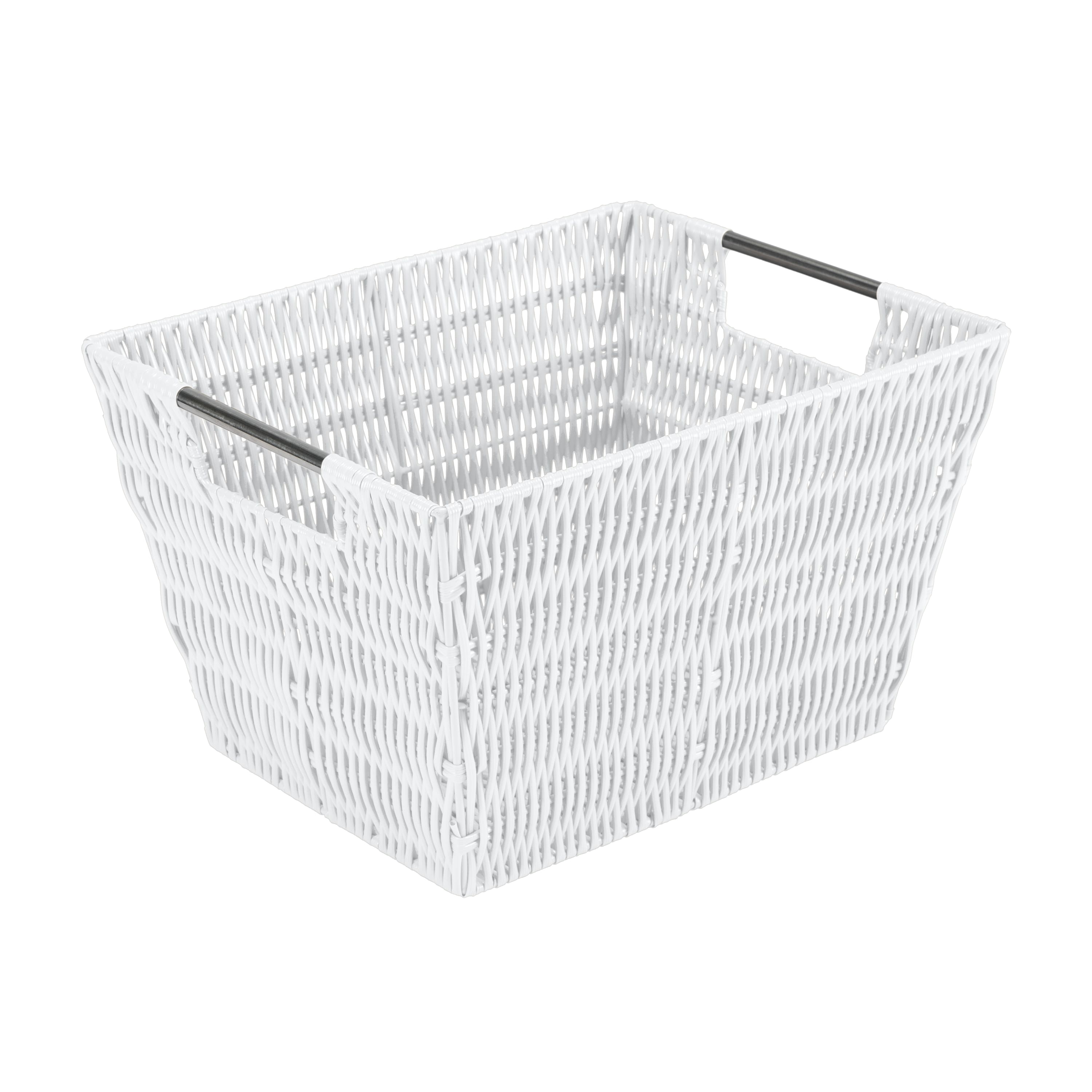 Simplify Medium White Rattan Storage Basket