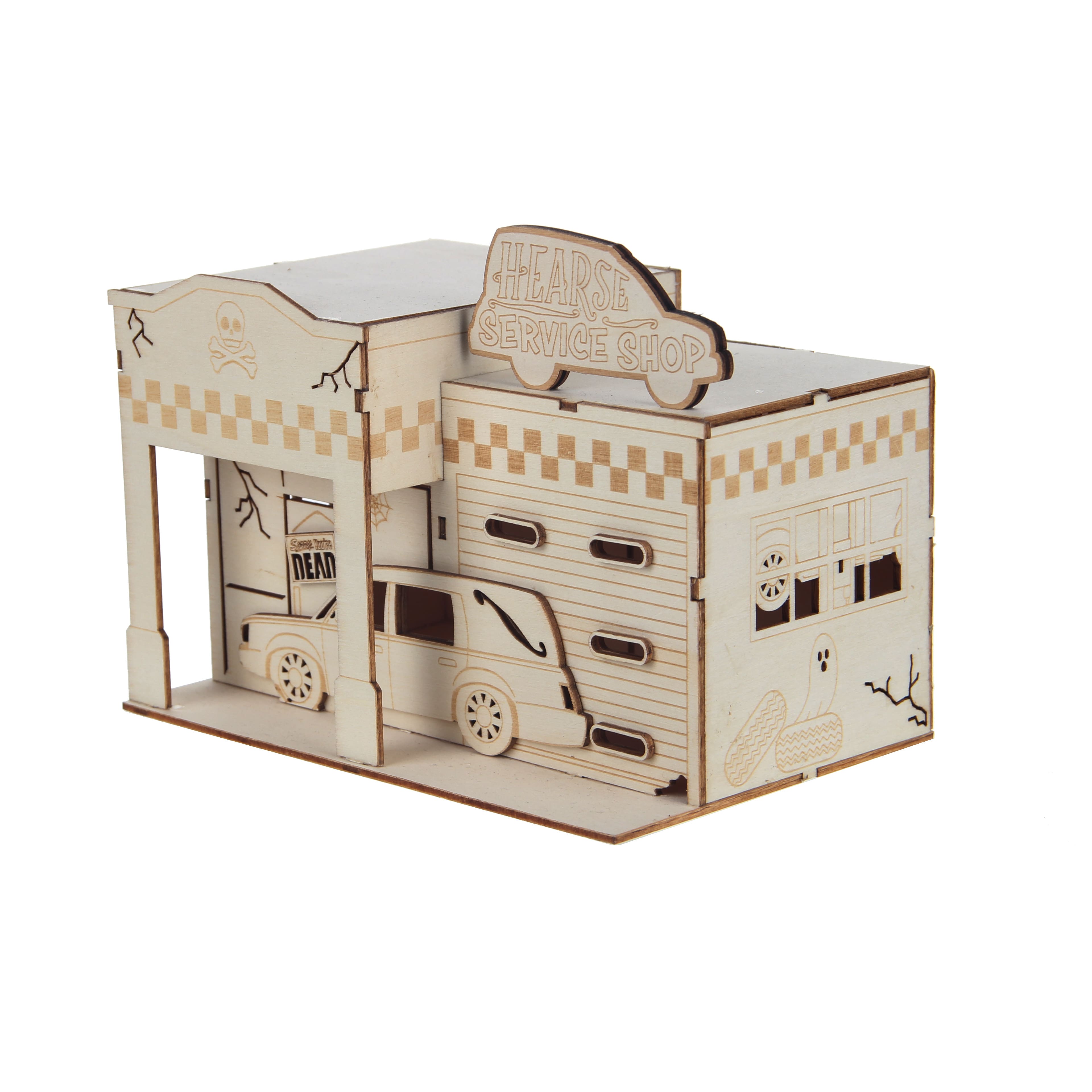 8&#x22; DIY Village Hearse Shop LED Wood D&#xE9;cor by Make Market&#xAE;