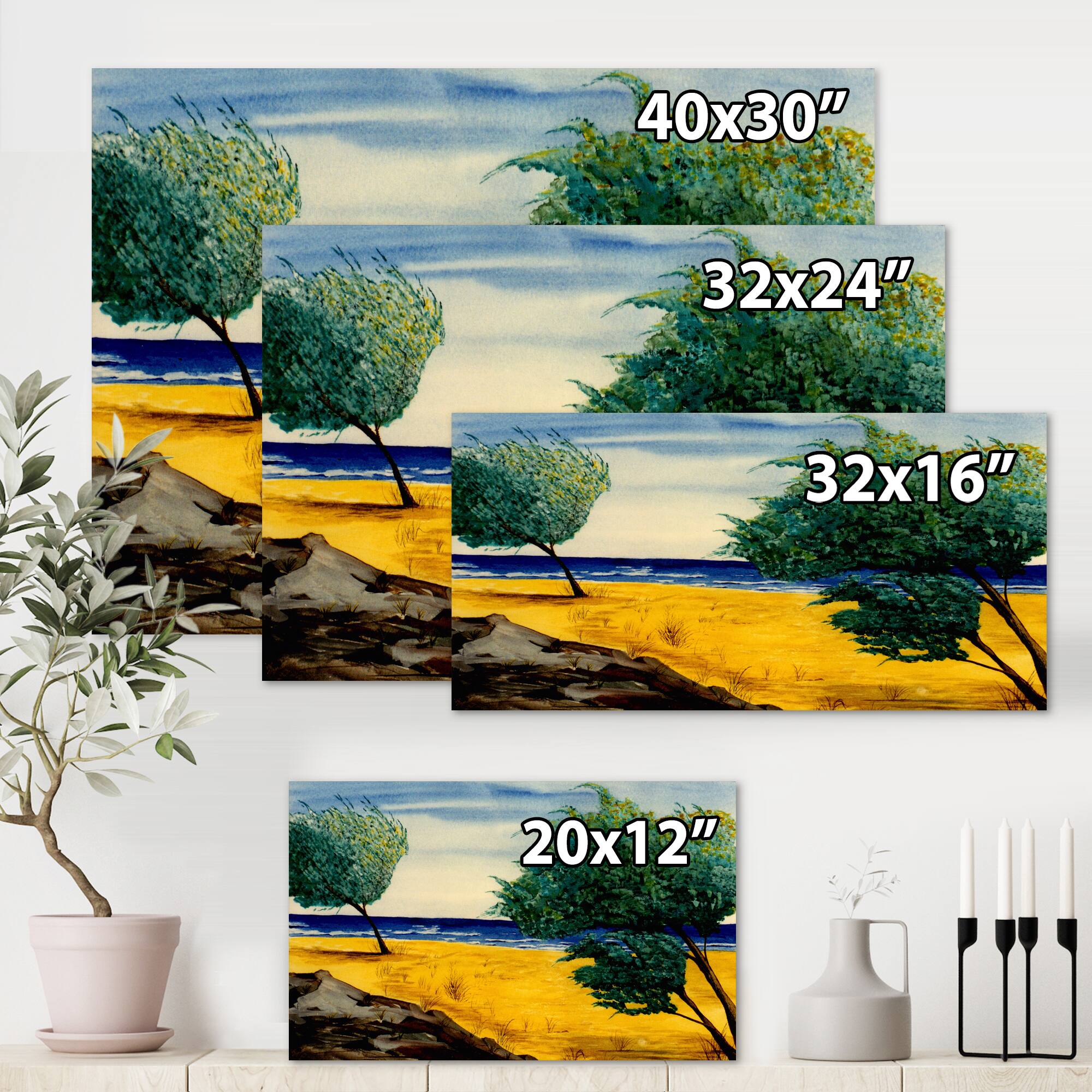Designart - Orange Beach By The Coastline - Nautical &#x26; Coastal Canvas Wall Art Print