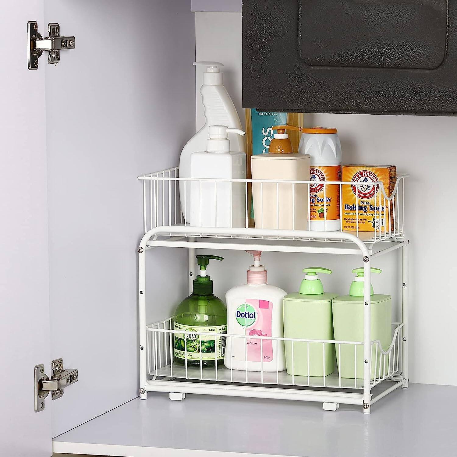 NEX&#x2122; White 2-Tier Under Sink Storage Sliding Basket Organizer Drawer
