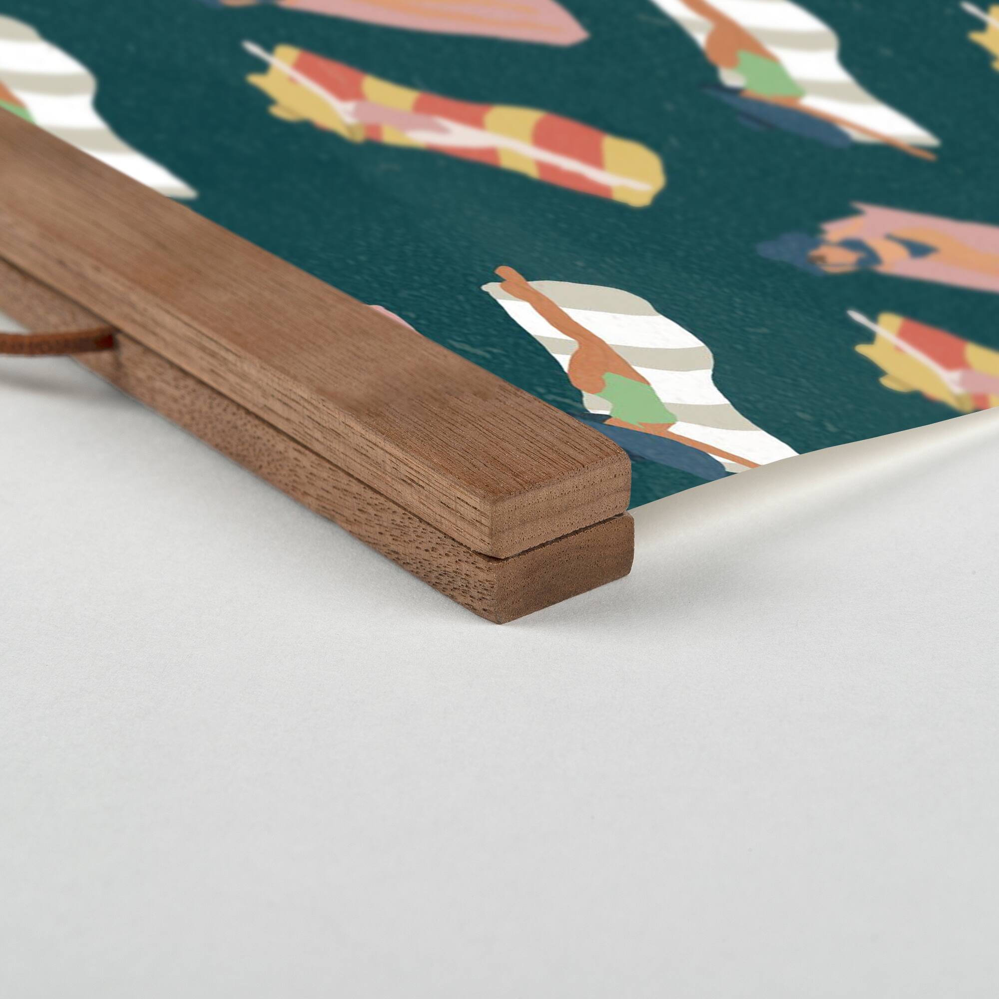 Hello Summer Navy Sun Bathers Teak Hanging Canvas