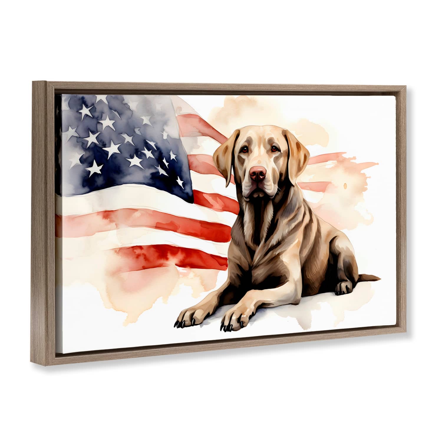 Stupell Industries Patriotic Dog with Flag Floater Framed Art